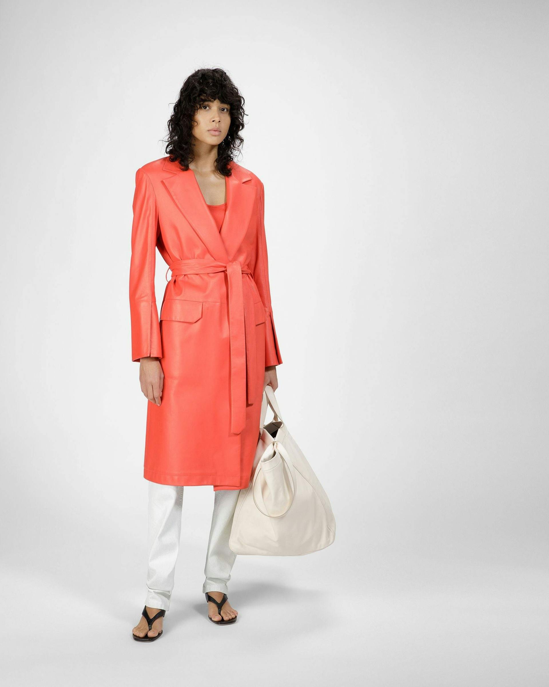 Leather Coat In Orange - Women's - Bally - 04