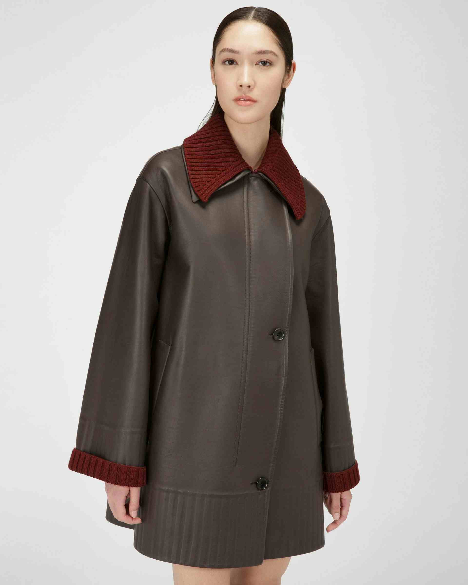 Leather Coat In Ebony Brown - Women's - Bally