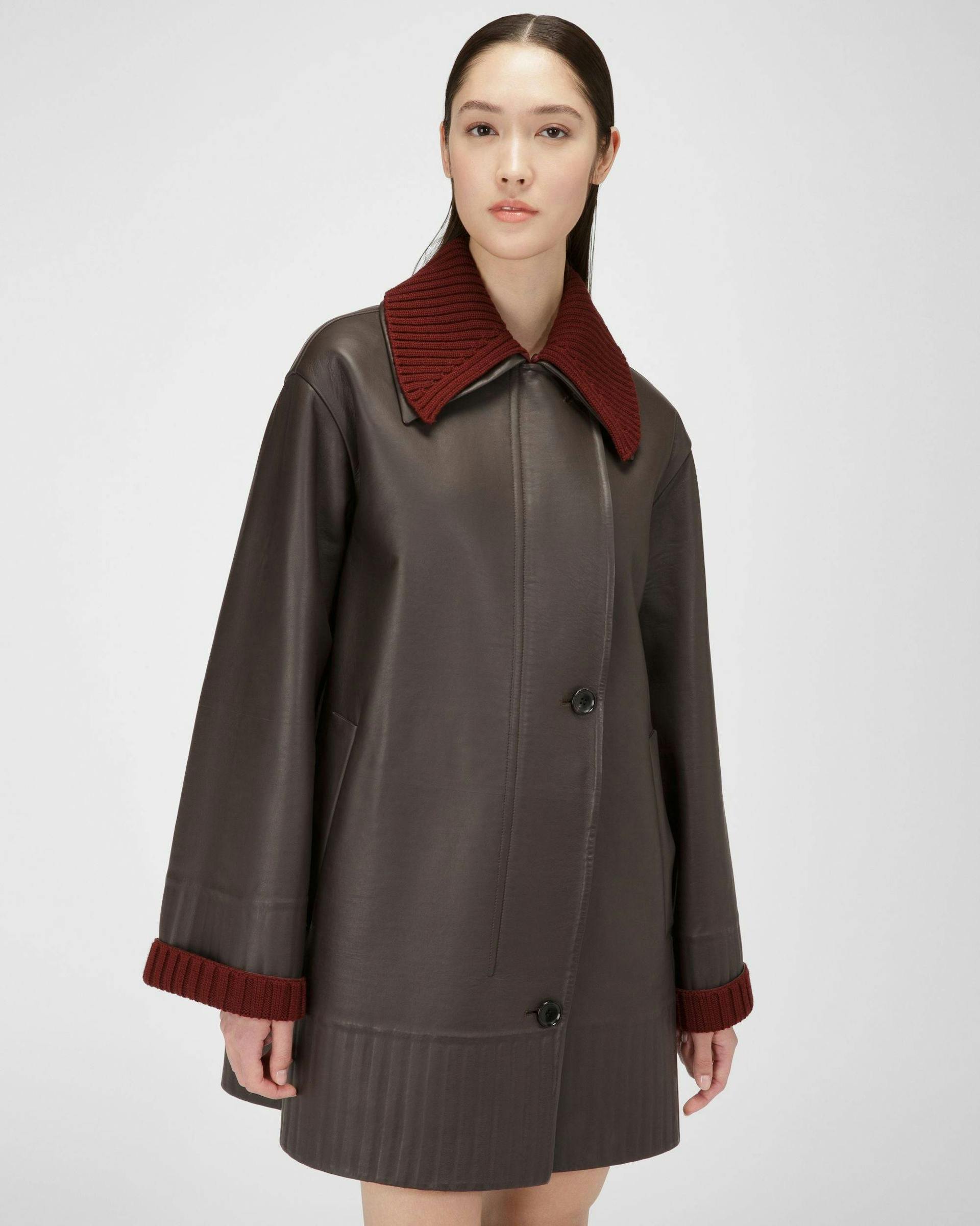 Leather Coat In Ebony Brown - Women's - Bally - 01