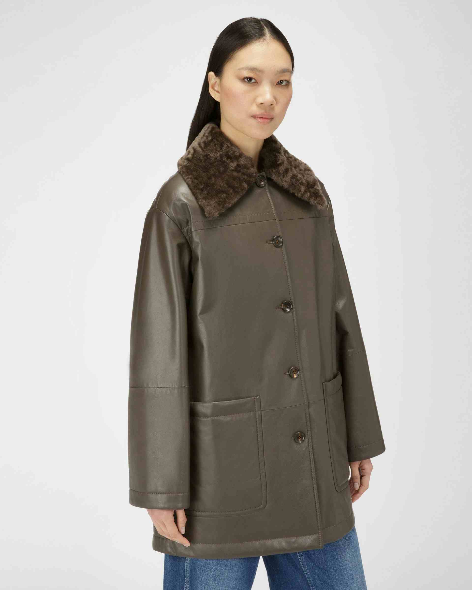 Leather Coat In Brown - Women's - Bally