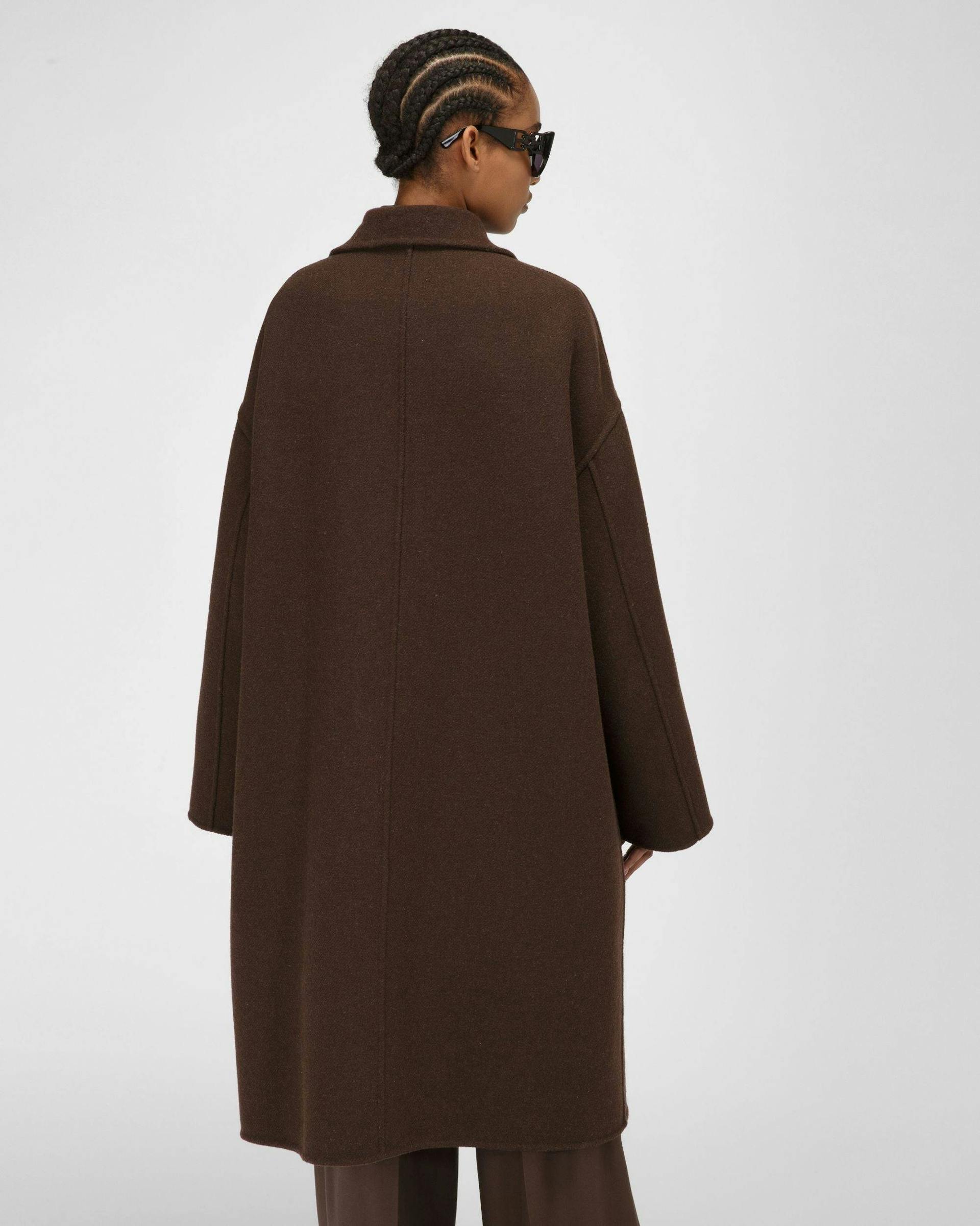 Wool Mix Coat In Ebony Brown - Women's - Bally - 03