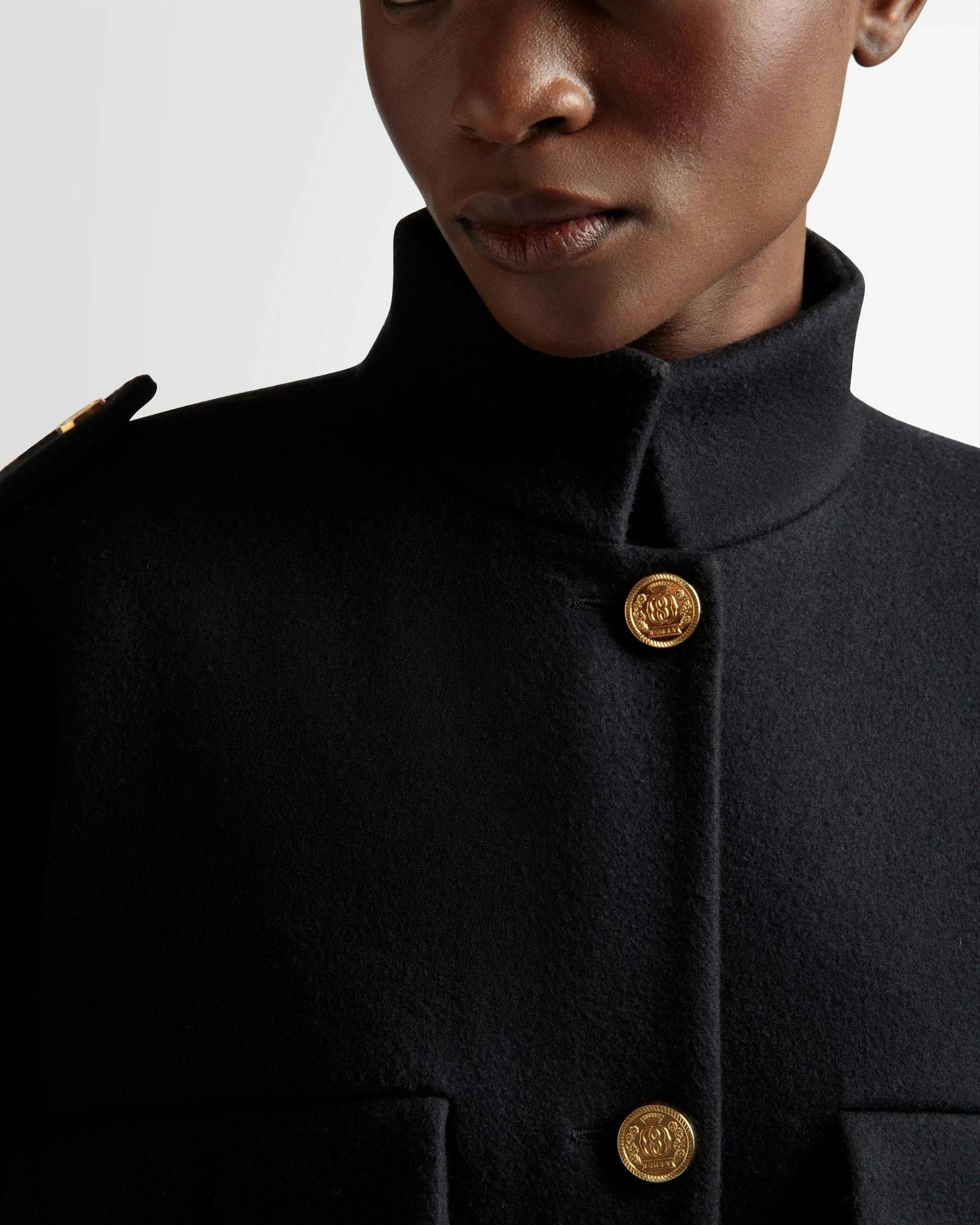 Long Buttoned Coat In Navy Wool Mix - Women's - Bally - 04