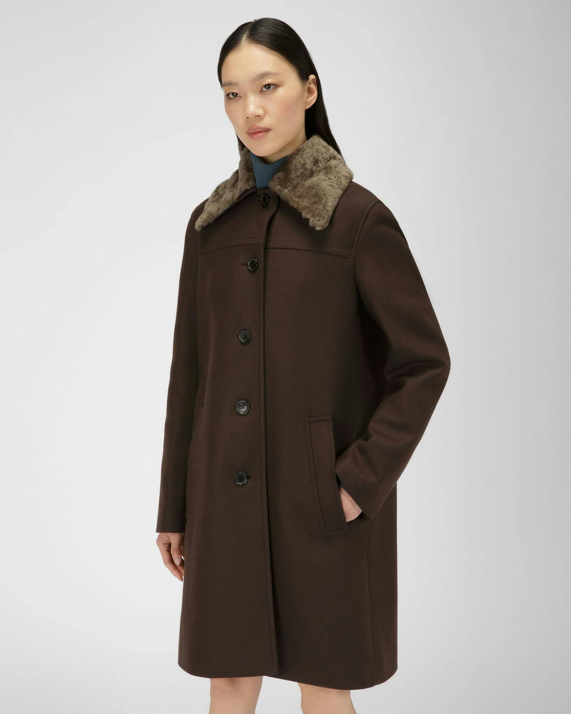 Wool Coat In Ebony Brown - Women's - Bally - 01