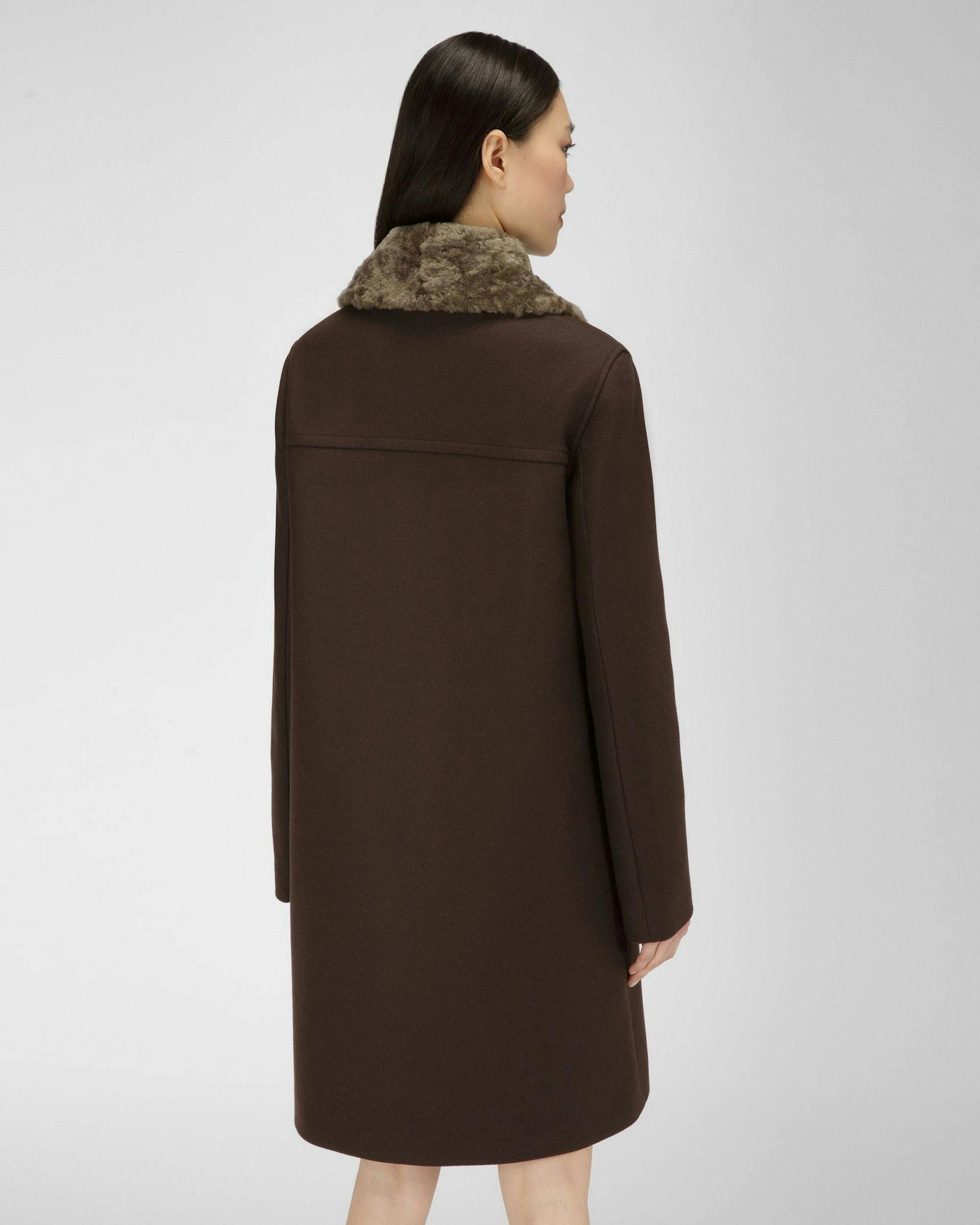 Wool Coat In Ebony Brown - Women's - Bally - 03