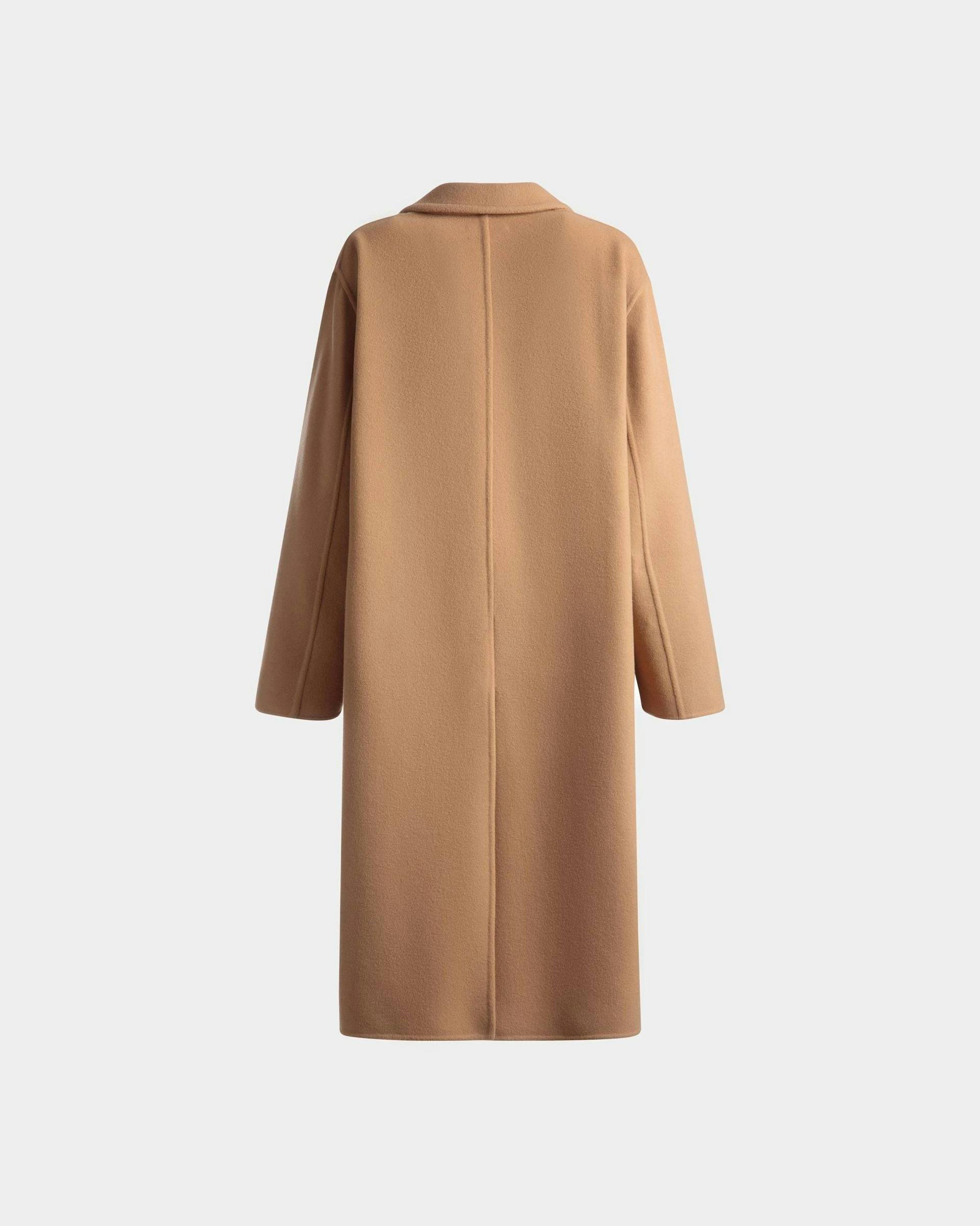 Women's Single-Breasted Coat In Camel Cashmere Wool Mix | Bally | Still Life Back