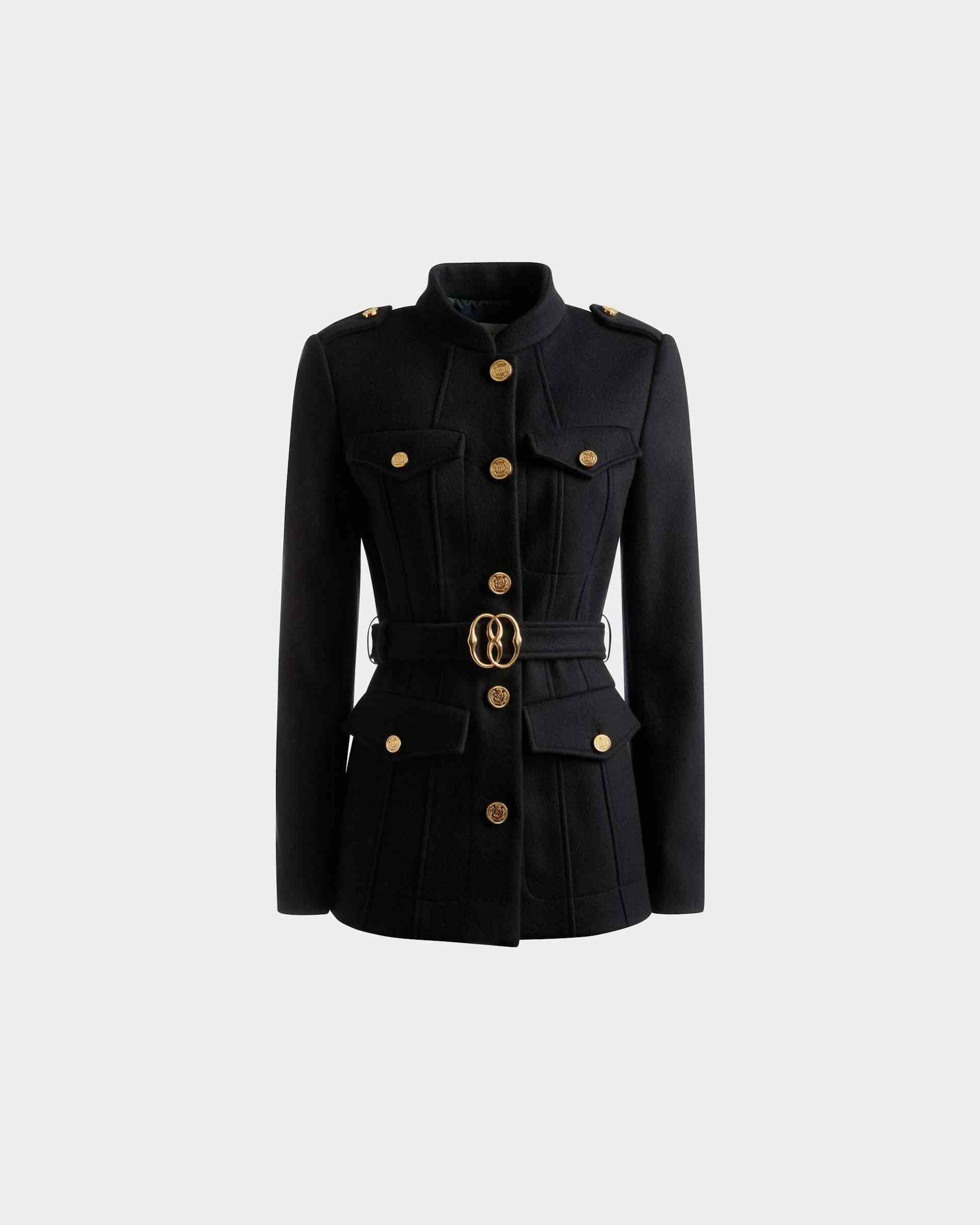 Belted Jacket In Navy Wool - Women's - Bally