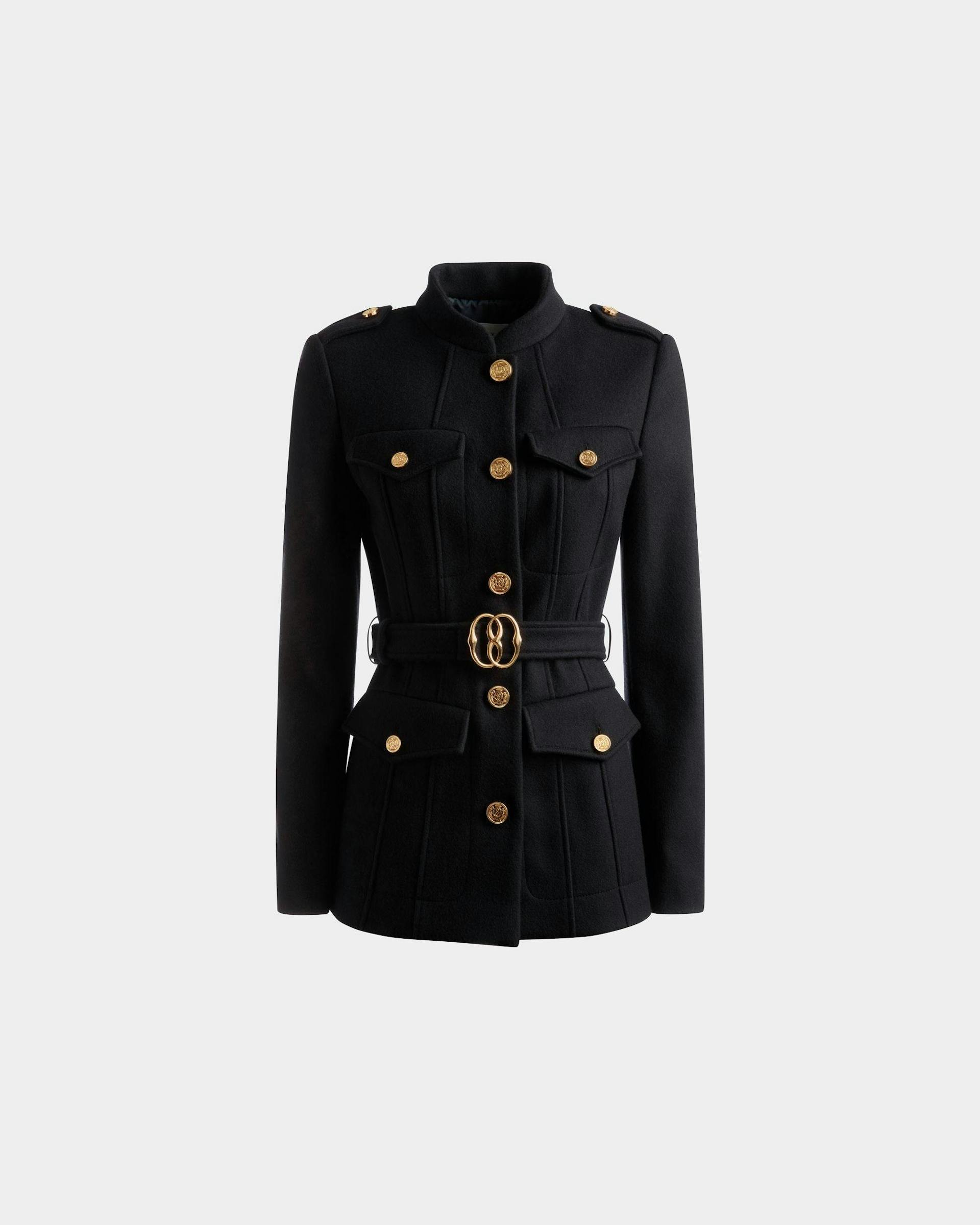 Belted Jacket In Navy Wool - Women's - Bally - 01