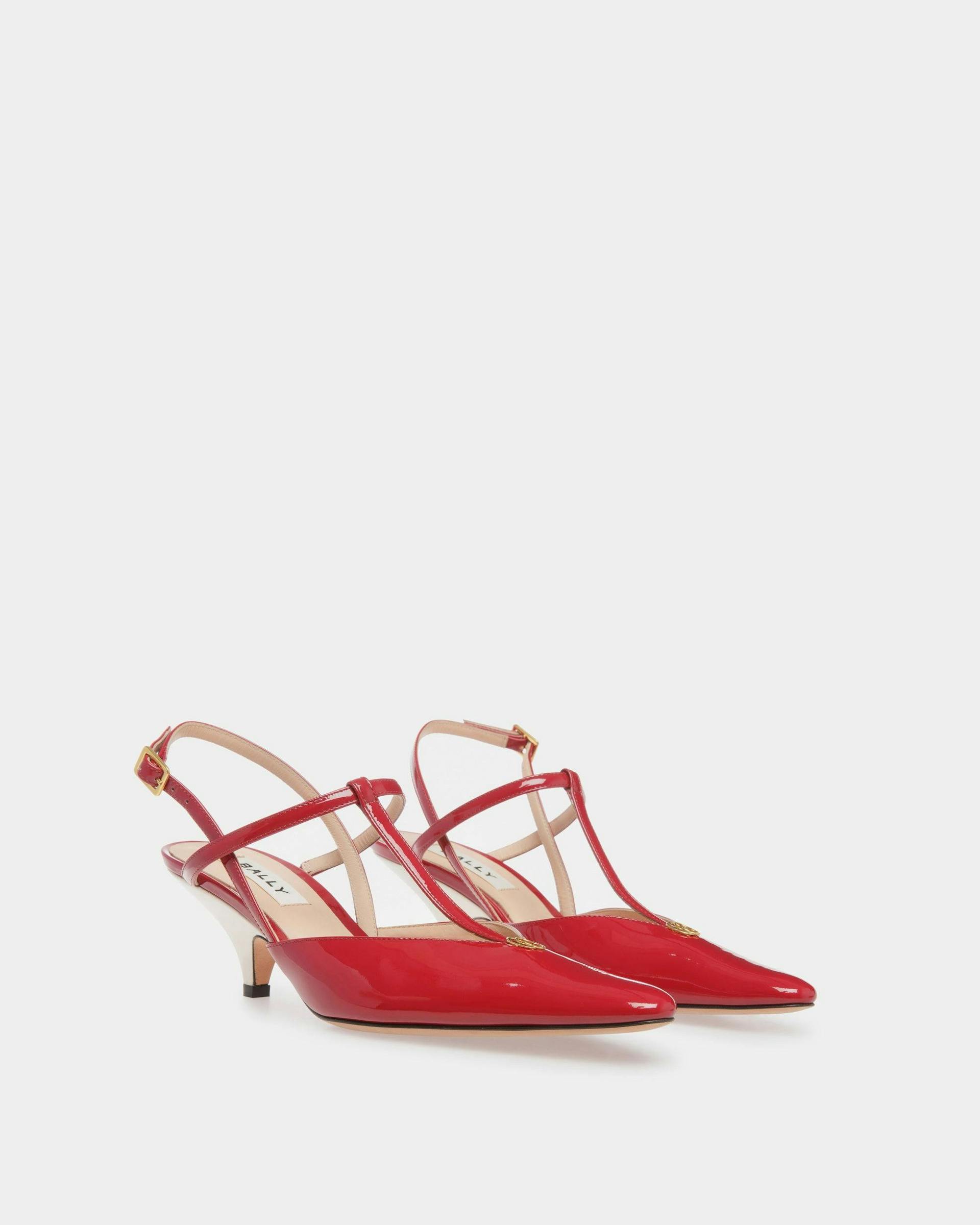 Katy Sling Pump In Ruby Red And Bone Leather - Women's - Bally - 03
