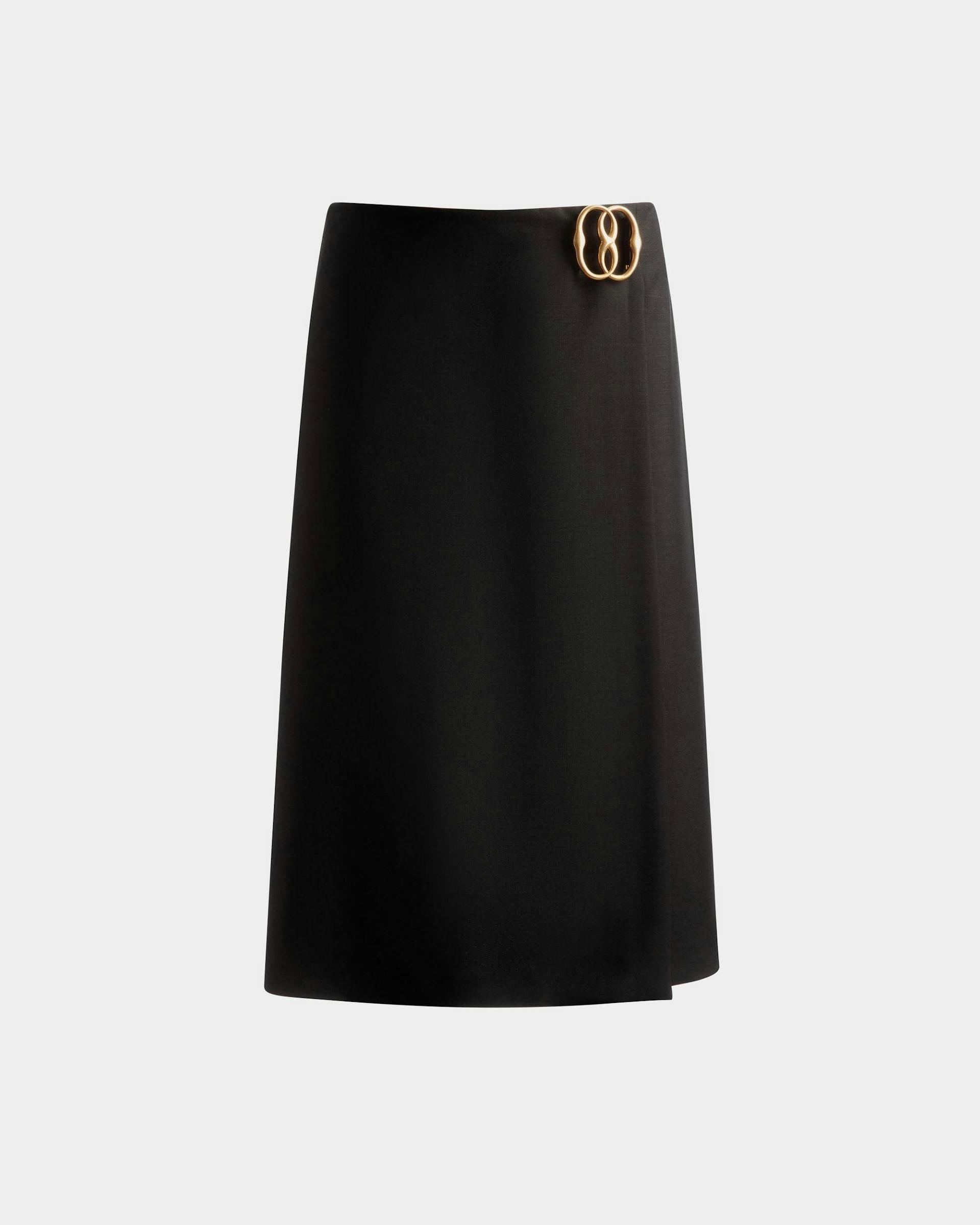 Women's Knee Length Wrap Skirt In Black Mohair Wool Mix | Bally | Still Life Front