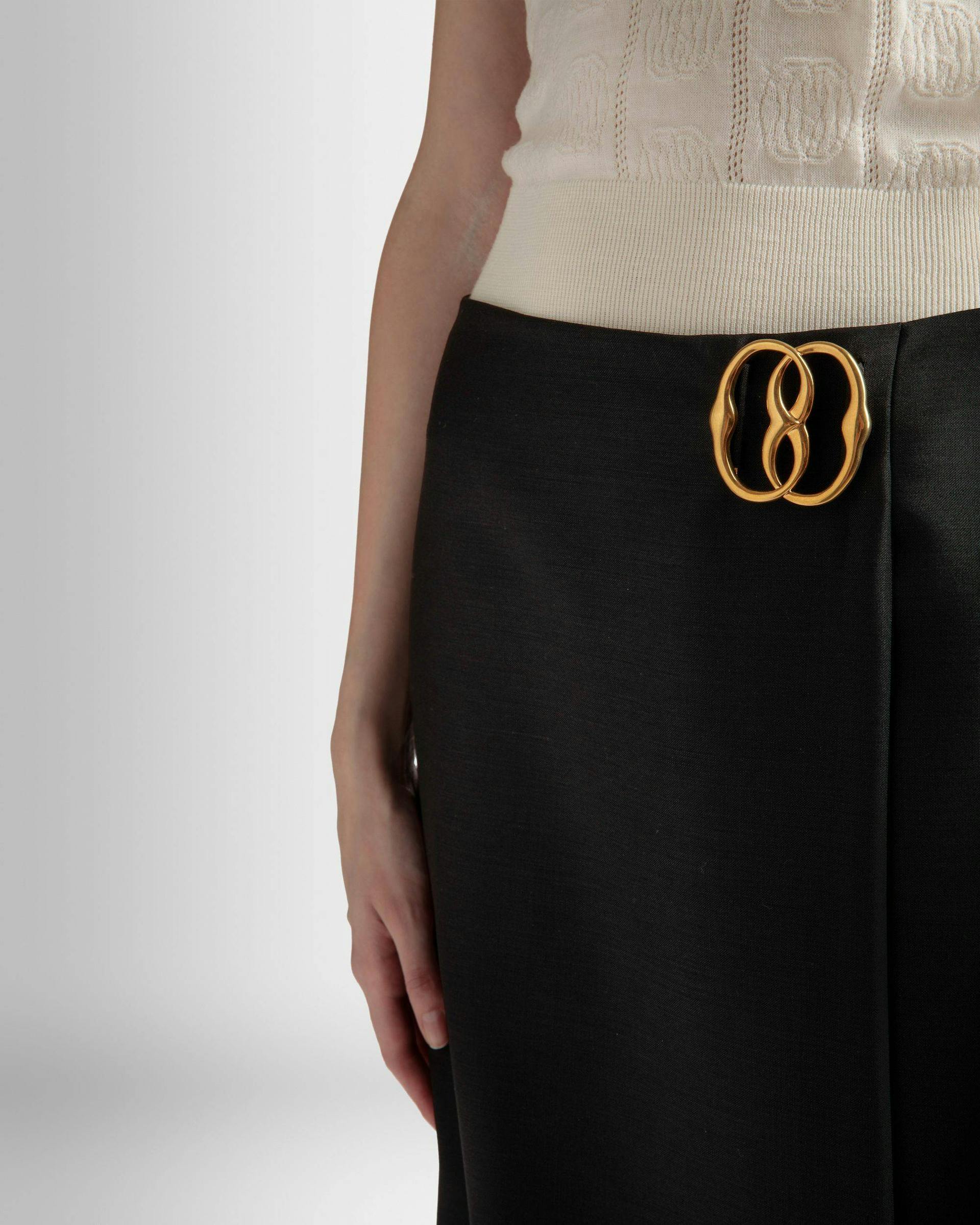 Women's Knee Length Wrap Skirt In Black Mohair Wool Mix | Bally | On Model Detail