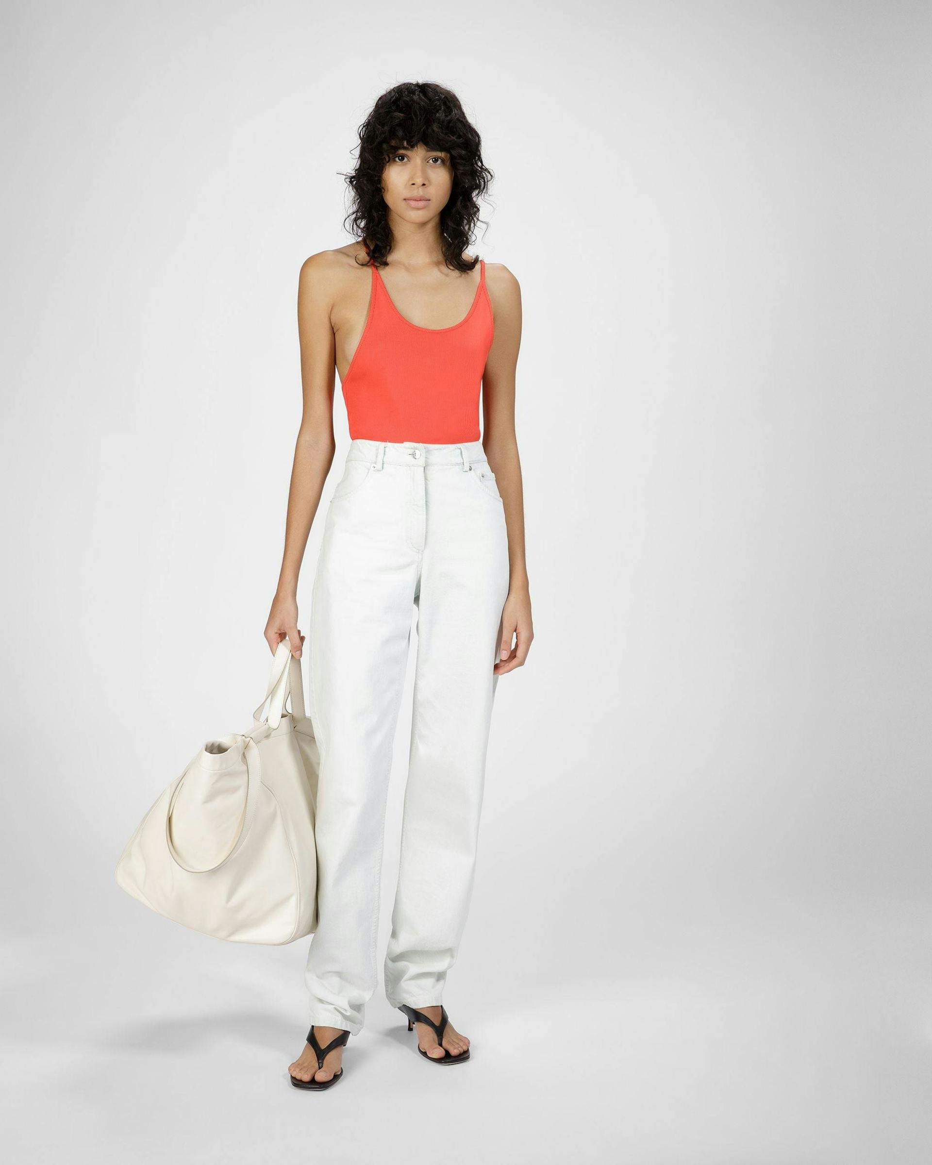 Cotton Denim Trousers In Bleached White - Women's - Bally - 02