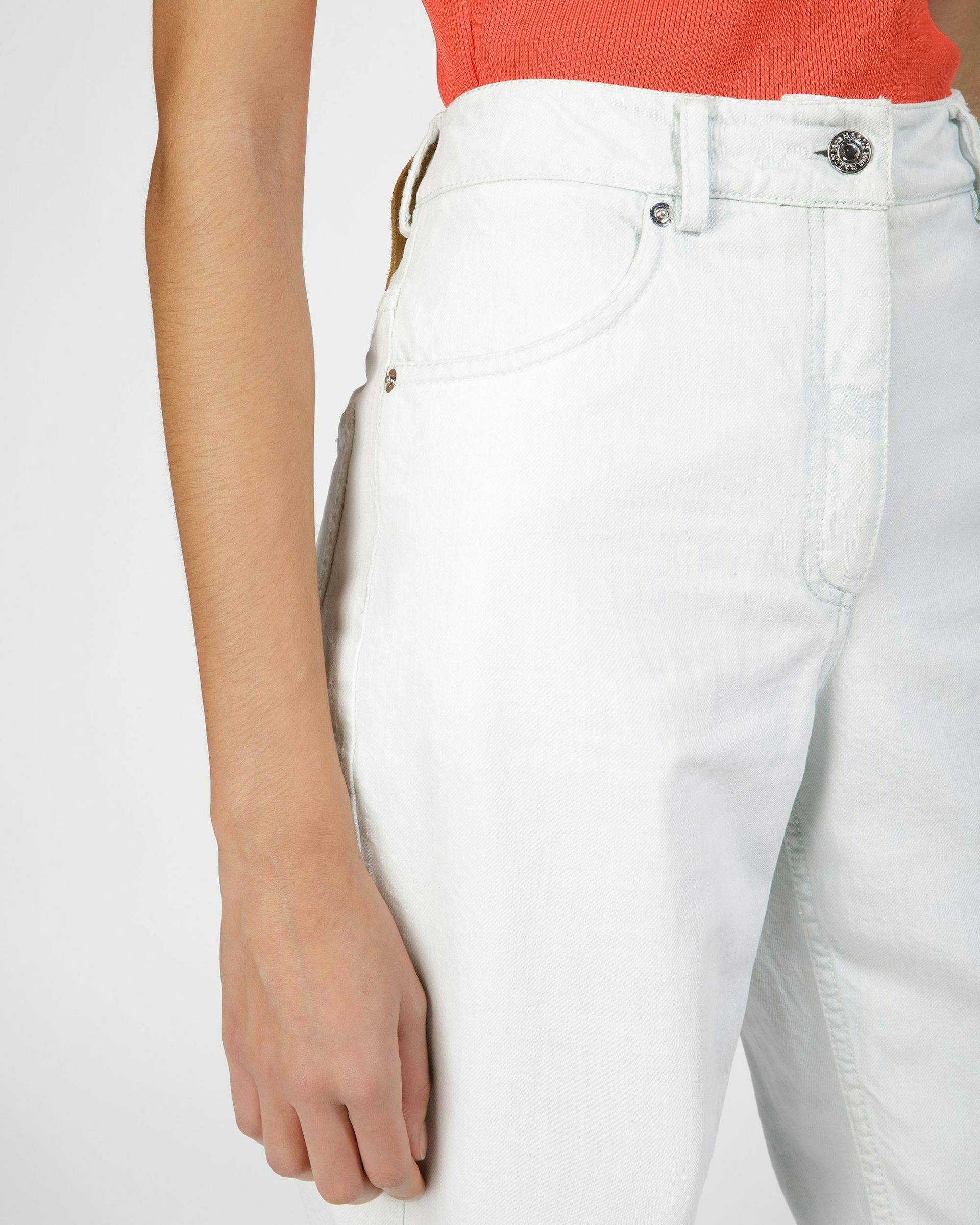 Cotton Denim Trousers In Bleached White - Women's - Bally - 04