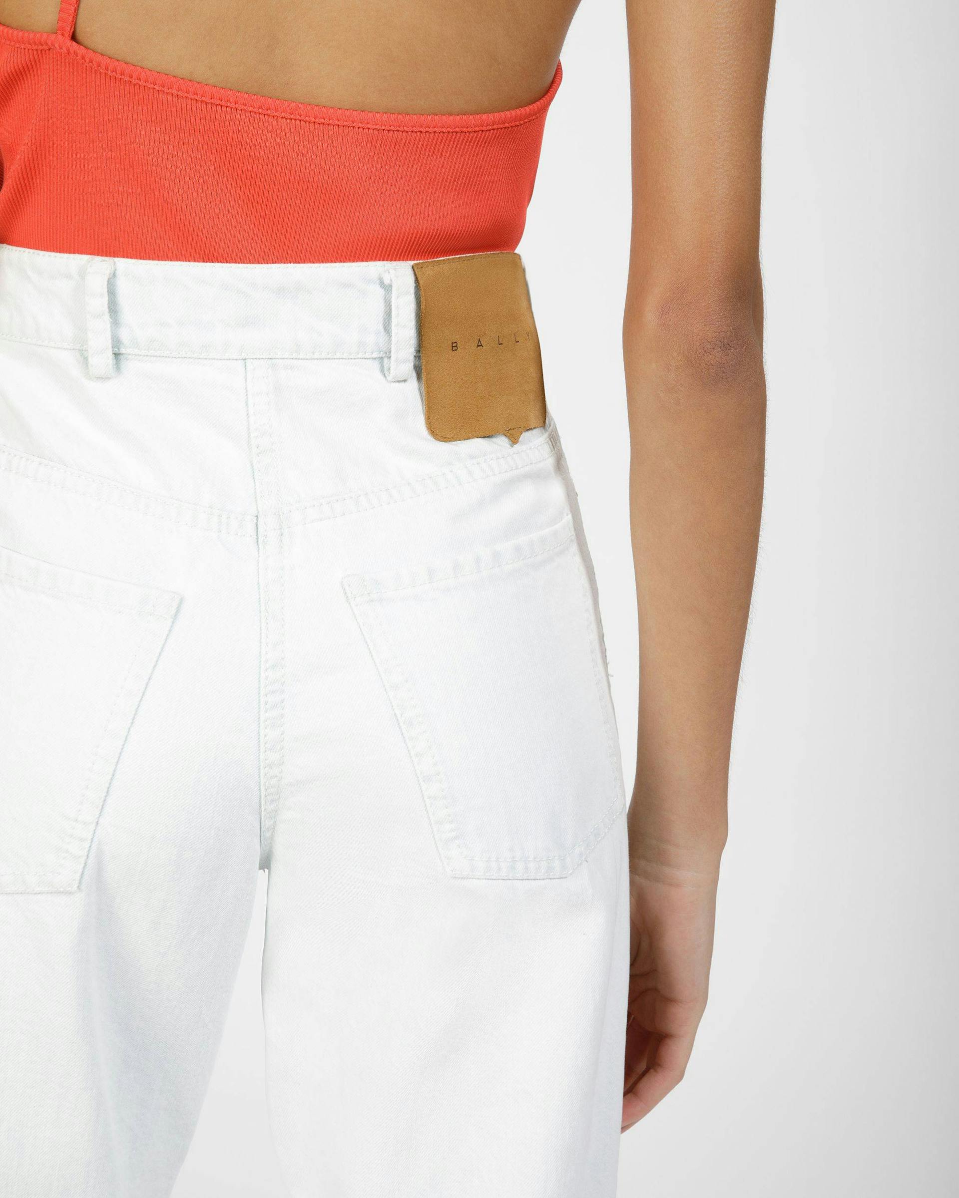 Cotton Denim Trousers In Bleached White - Women's - Bally - 06