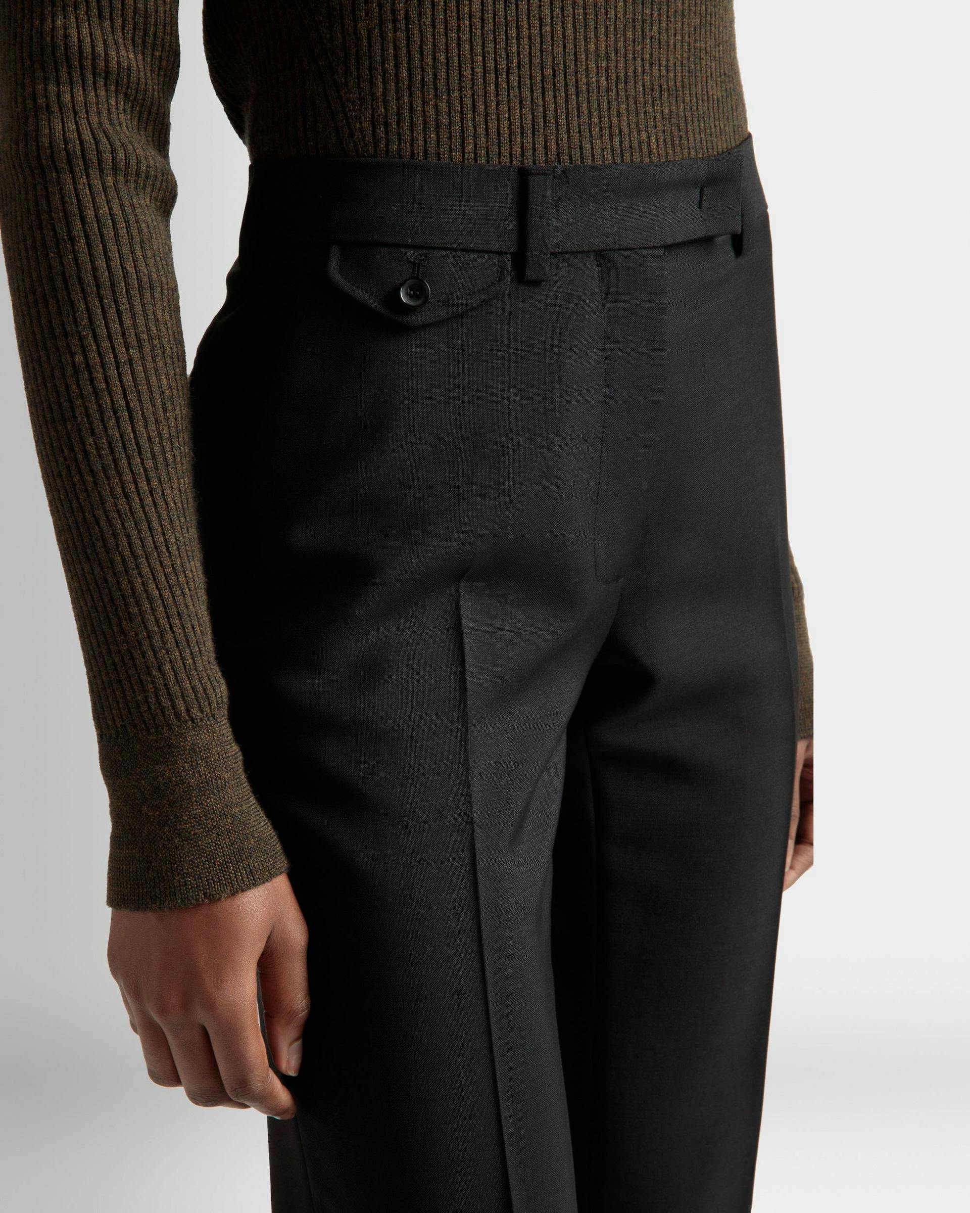 Tailored Straight Leg Pants In Black Mohair Wool Mix - Women's - Bally - 04