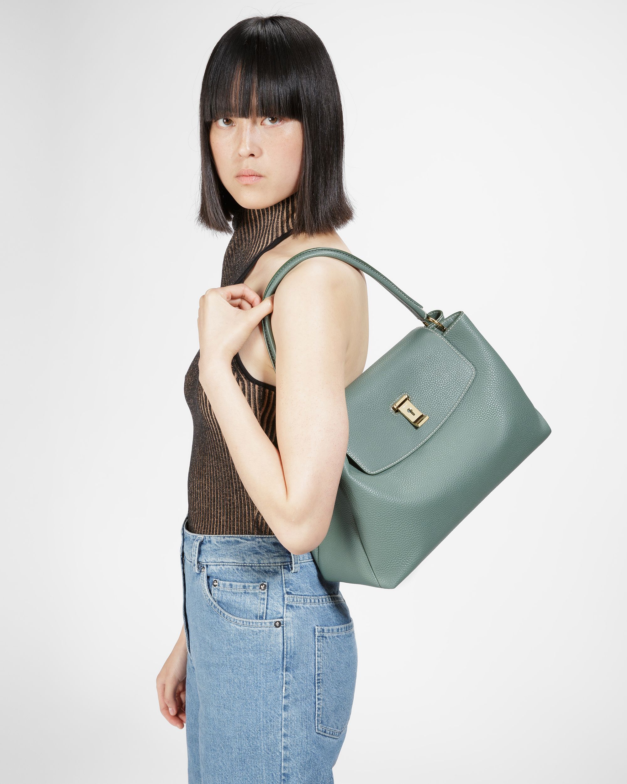 Layka Leather Top Handle Purse In Sage - Women's - Bally - 02