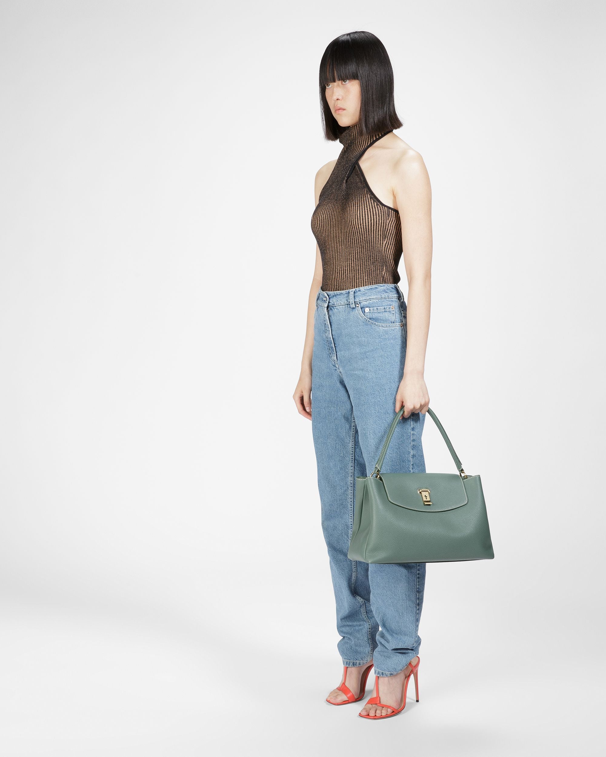 Layka Leather Top Handle Purse In Sage - Women's - Bally - 06