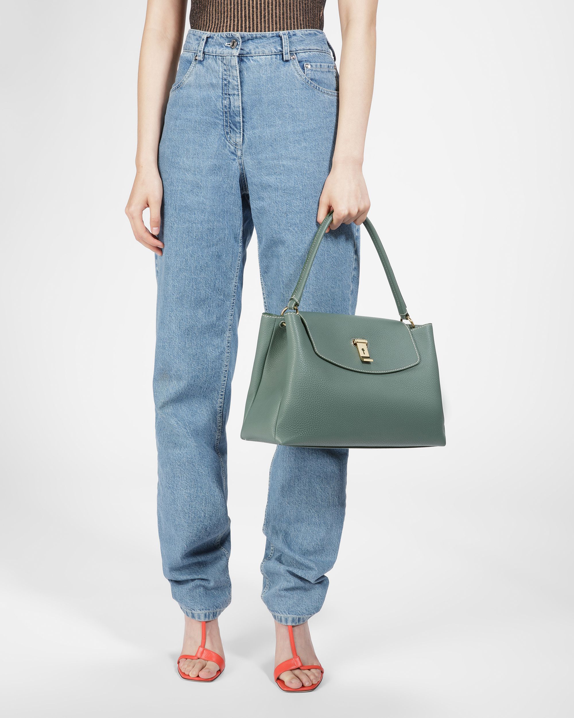 Layka Leather Top Handle Purse In Sage - Women's - Bally - 07