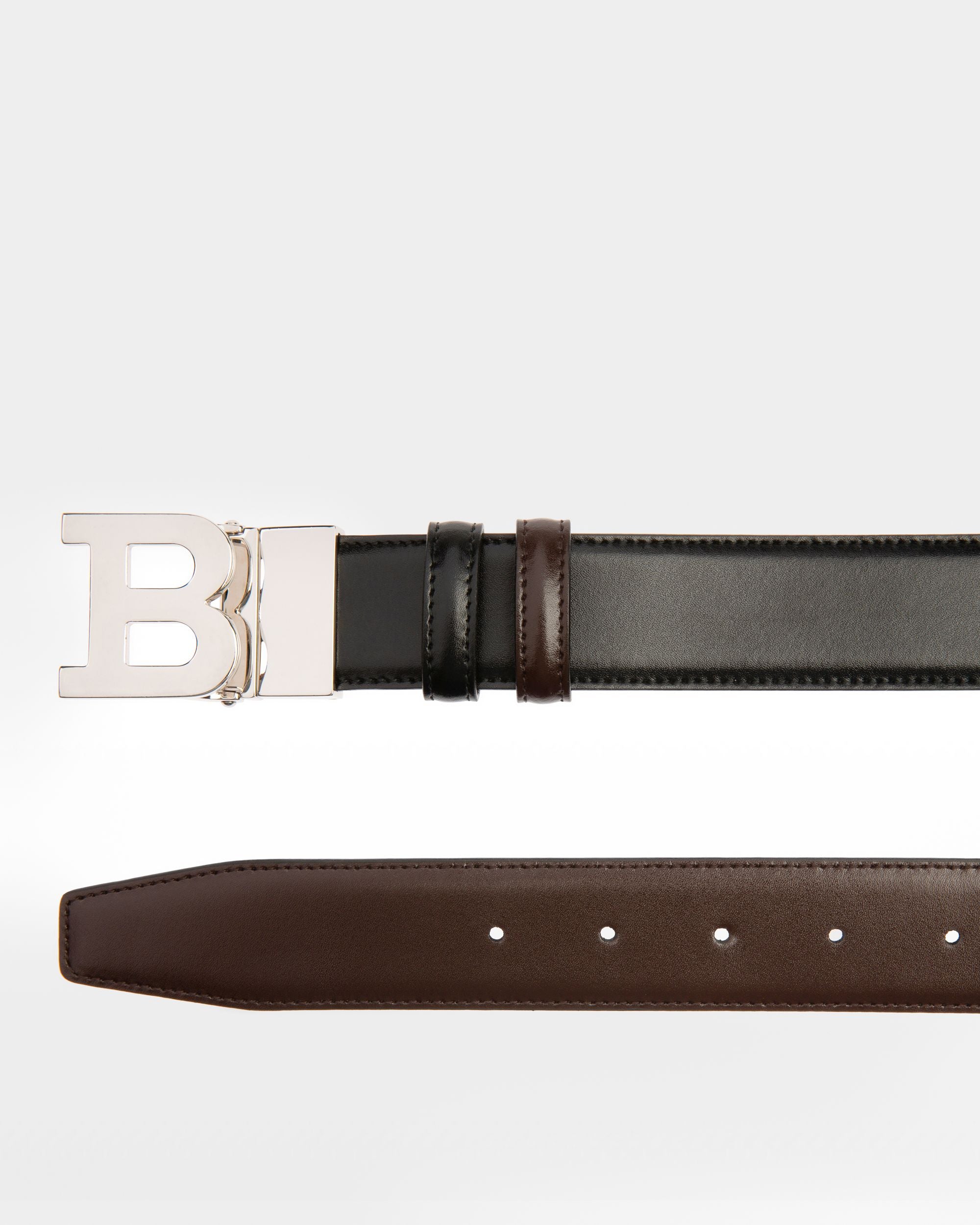 Boucle B Ceinture 35 Mm En Cuir Noir Et Marron - Homme - Bally - 02