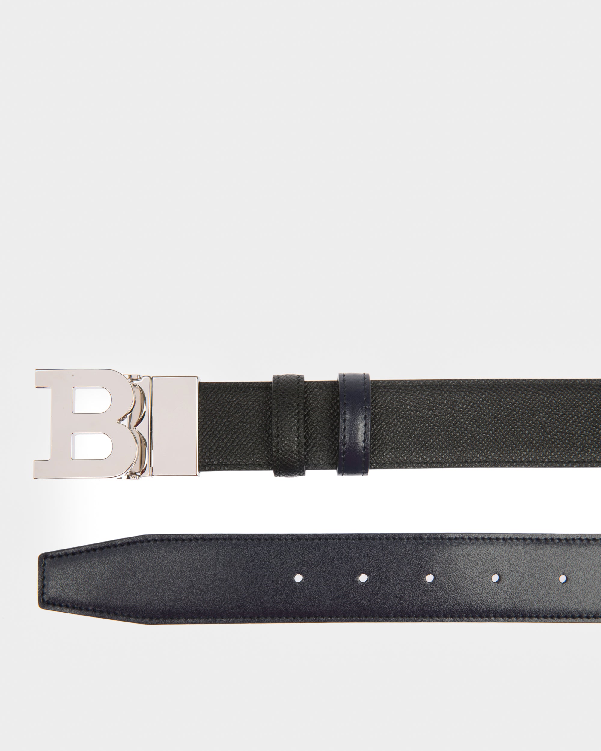 Boucle B Ceinture De 35 Mm En Cuir Noir Et Bleu Marine - Homme - Bally - 02