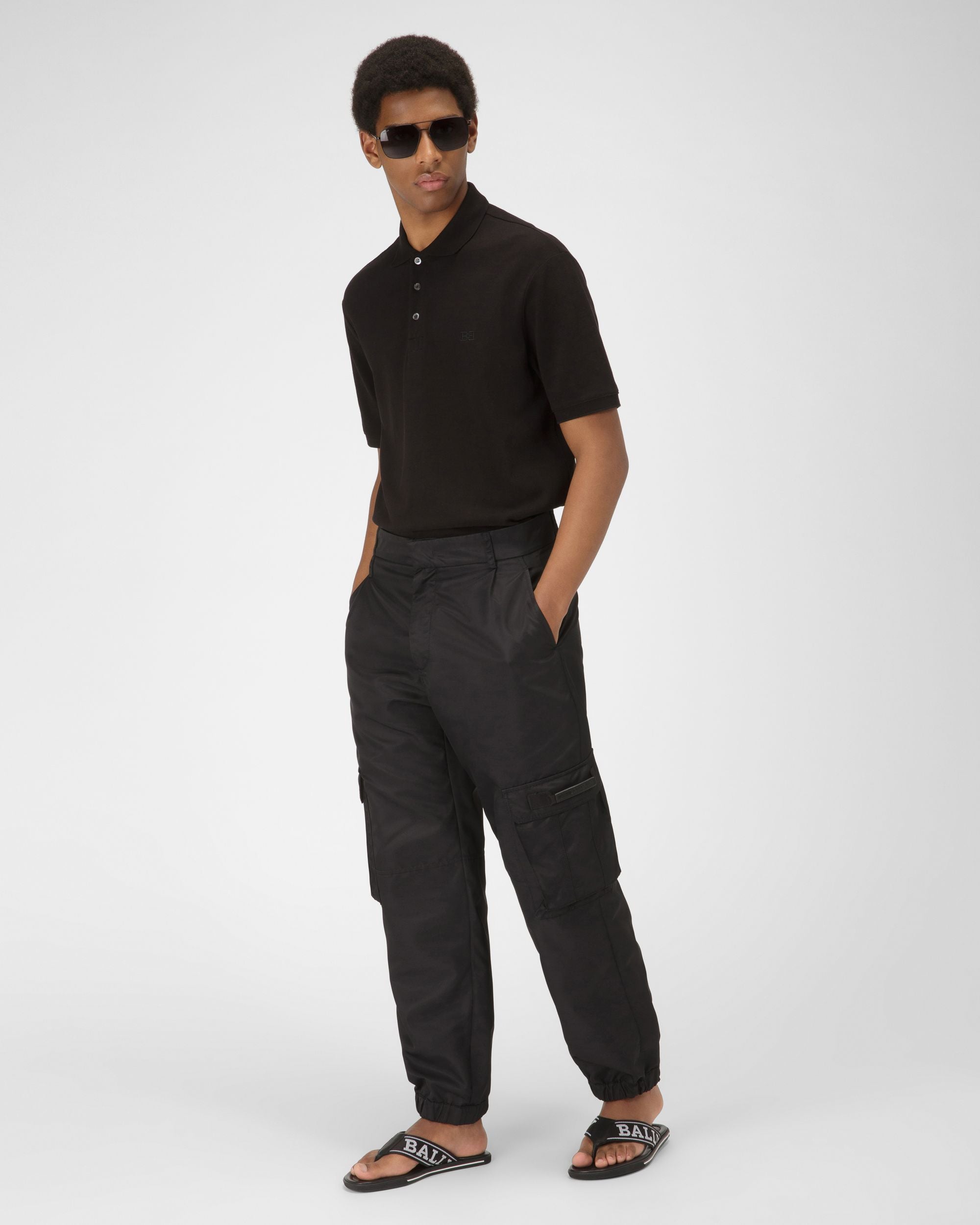 Border Sandales Noires En Tissu Et Cuir - Homme - Bally - 01