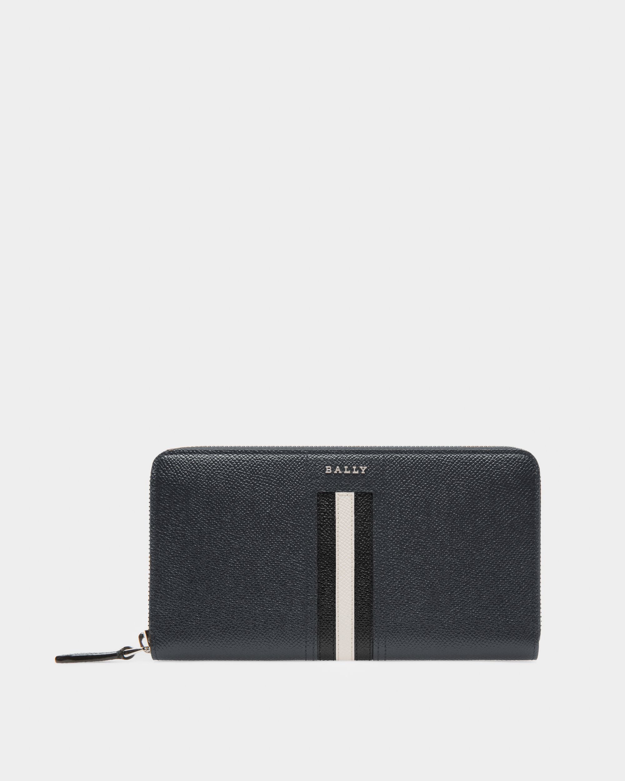 Portefeuille de voyage Lettering en cuir bleu - Homme - Bally - 01