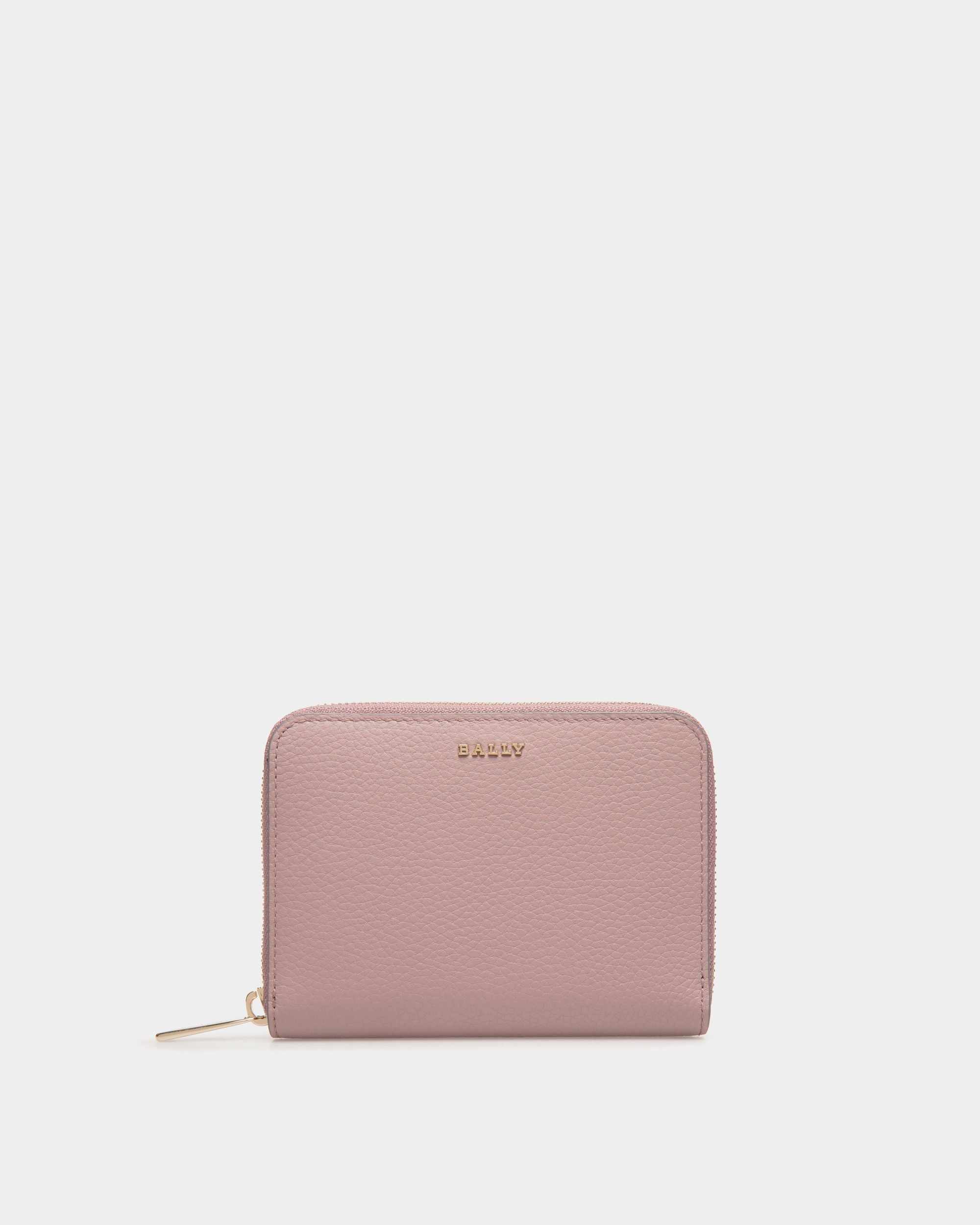 Zip-Around Wallet in Pink Grained Leather - Women's - Bally - 01