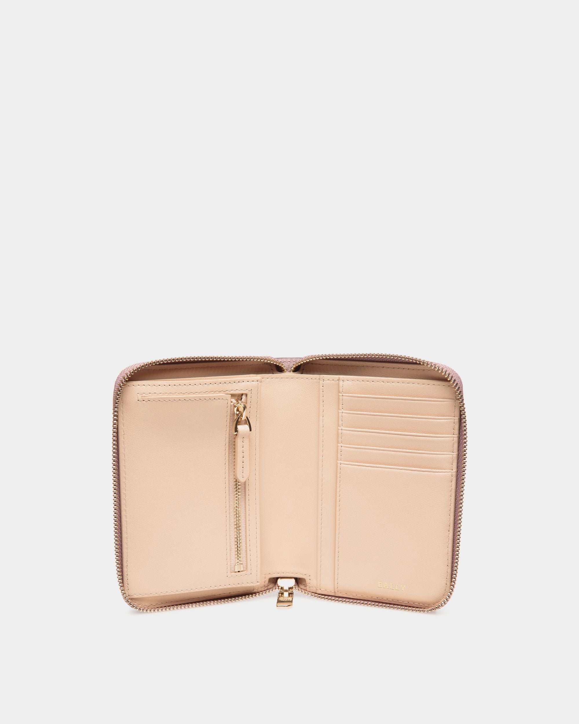 Zip-Around Wallet in Pink Grained Leather - Women's - Bally - 03