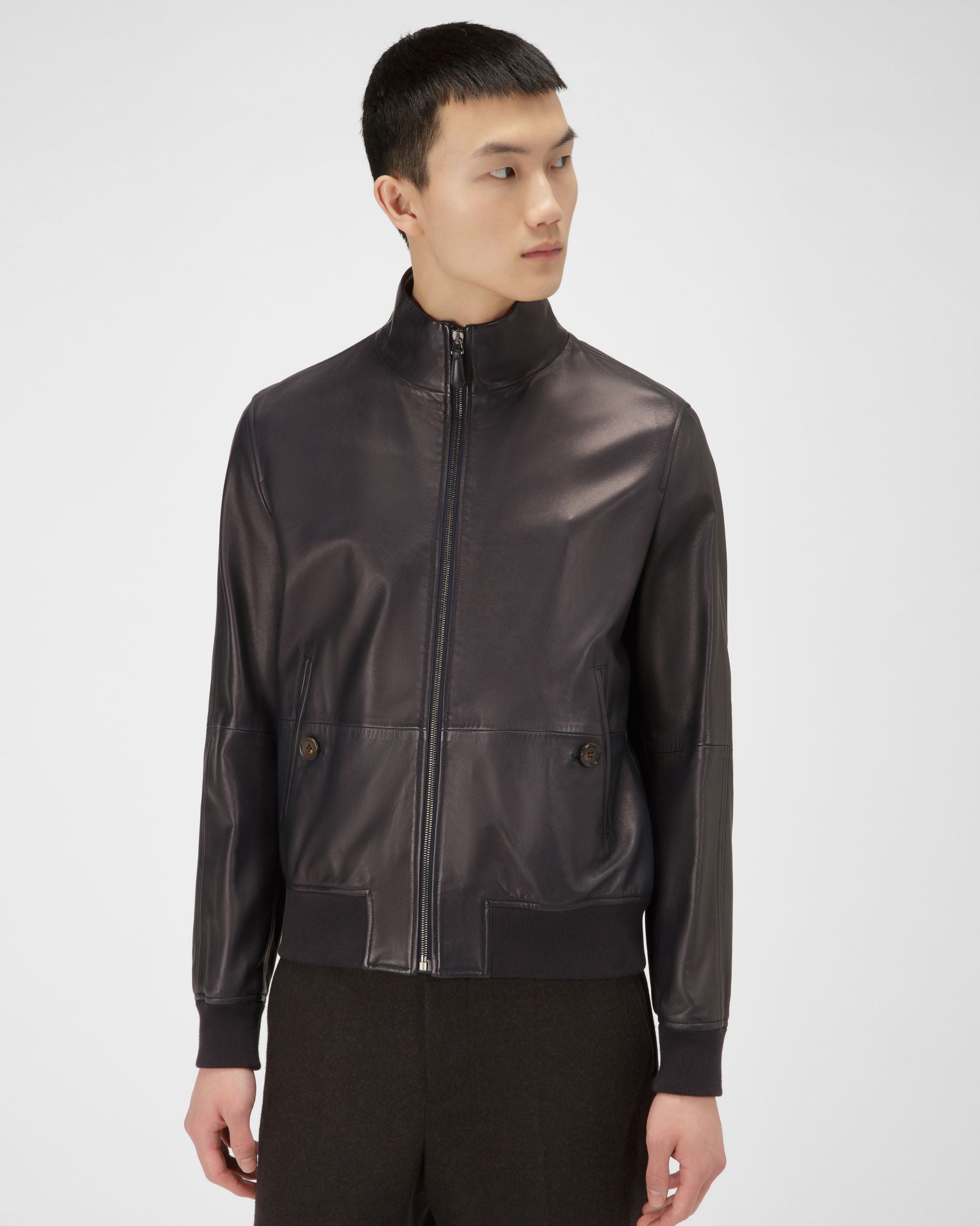 Vêtement D'Extérieur En Cuir Bleu Marine - Homme - Bally - 01
