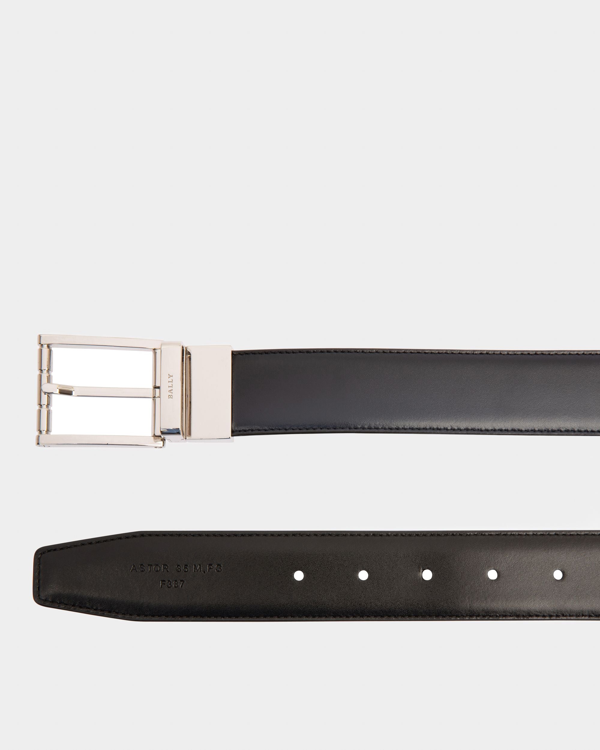 Astor Ceinture 35 Mm En Cuir Bleu Marine Et Noir - Homme - Bally - 02
