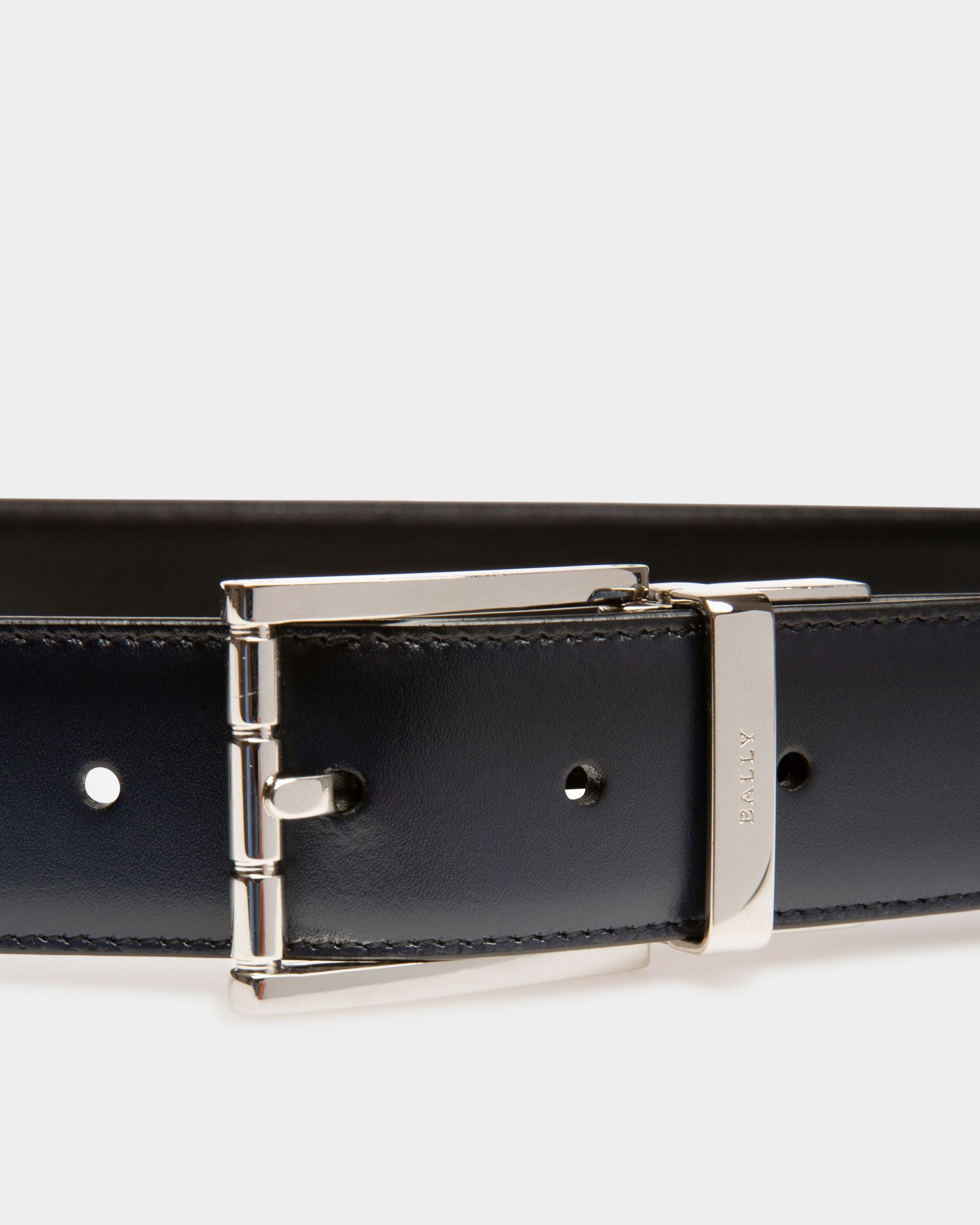 Astor Ceinture 35 Mm En Cuir Bleu Marine Et Noir - Homme - Bally - 03
