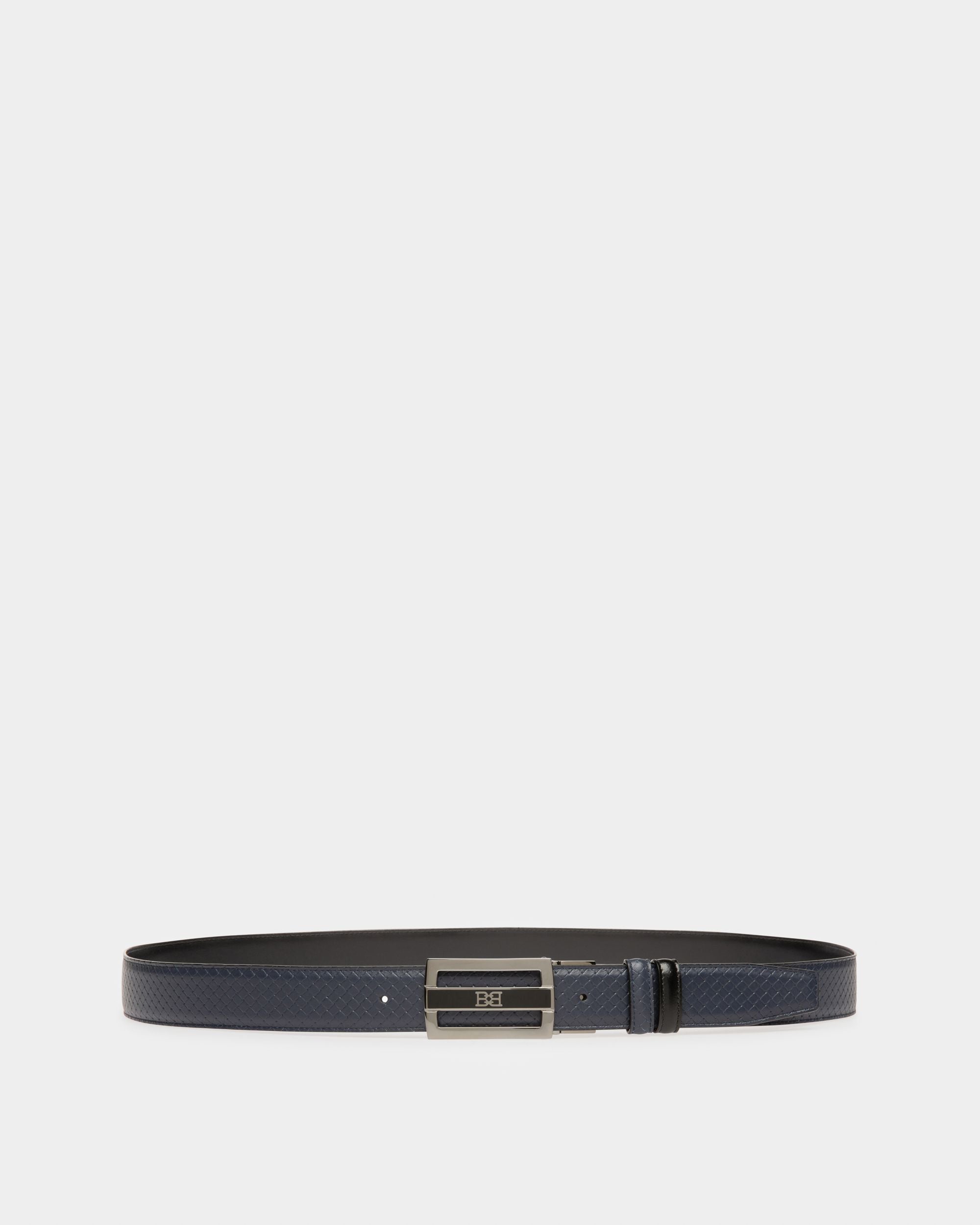 Owen Ceinture 35 Mm En Cuir Bleu Marine Et Noir - Homme - Bally - 01