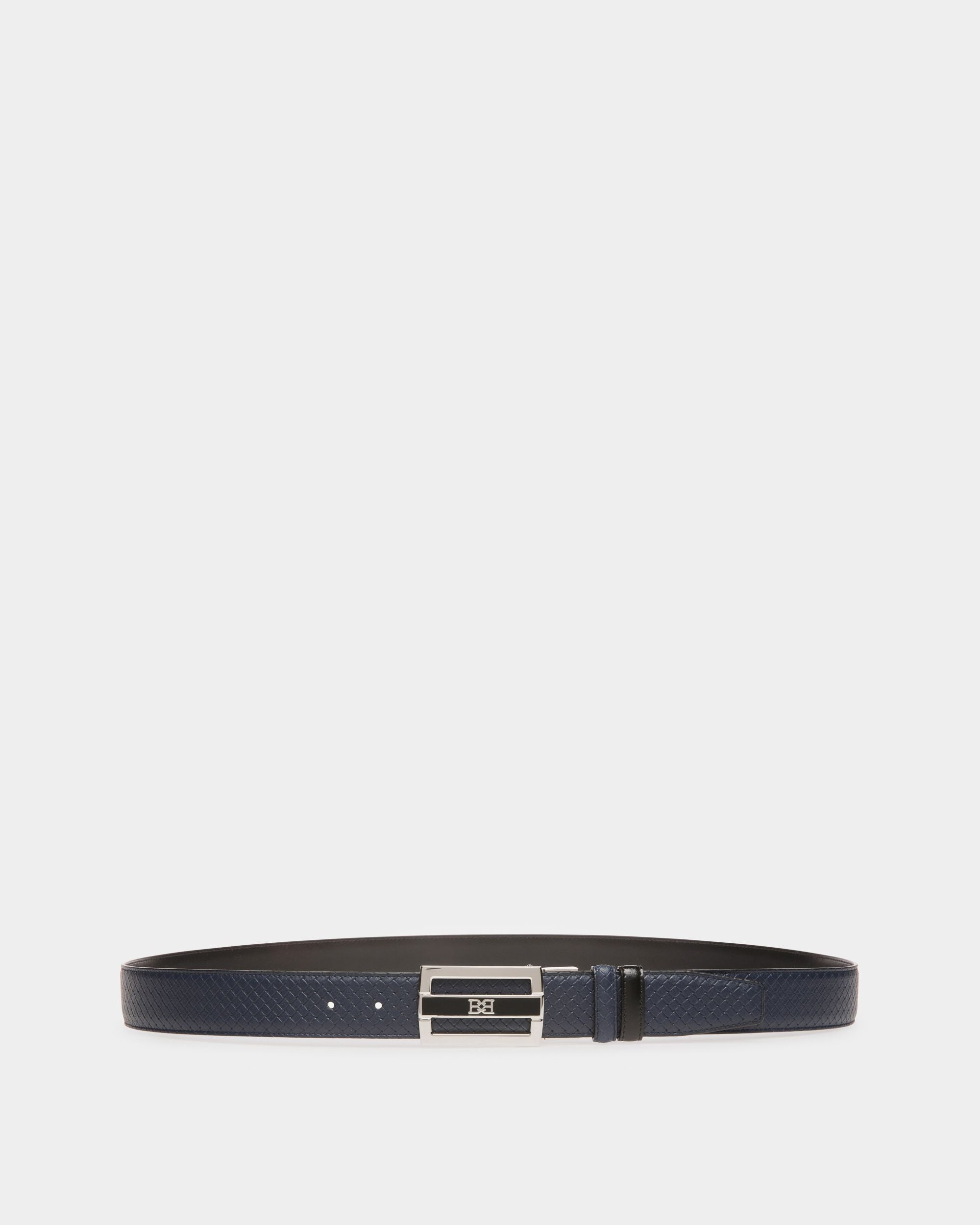 Owen Ceinture De 35 Mm En Cuir Bleu Marine Et Noir - Homme - Bally - 01