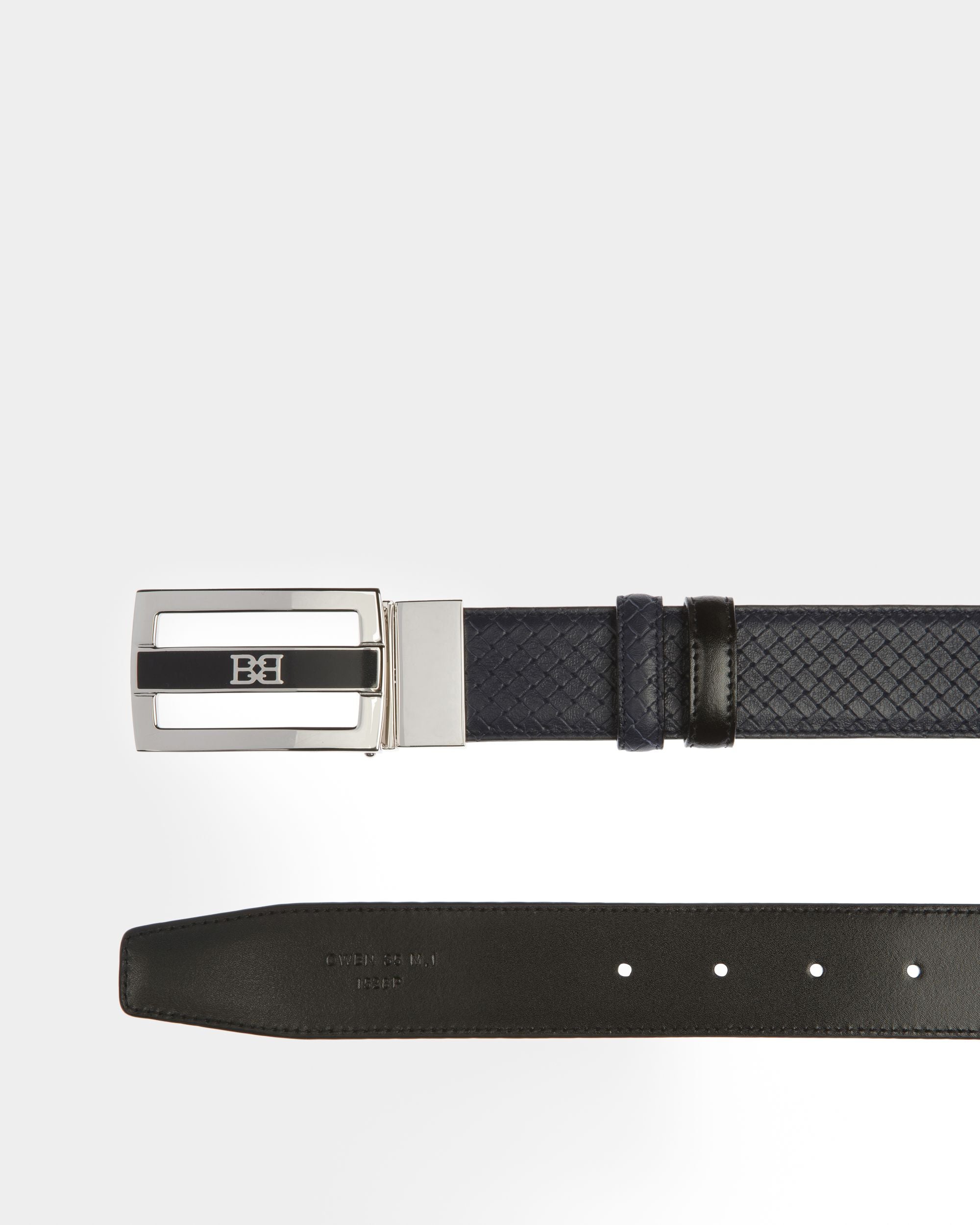 Owen Ceinture De 35 Mm En Cuir Bleu Marine Et Noir - Homme - Bally - 02