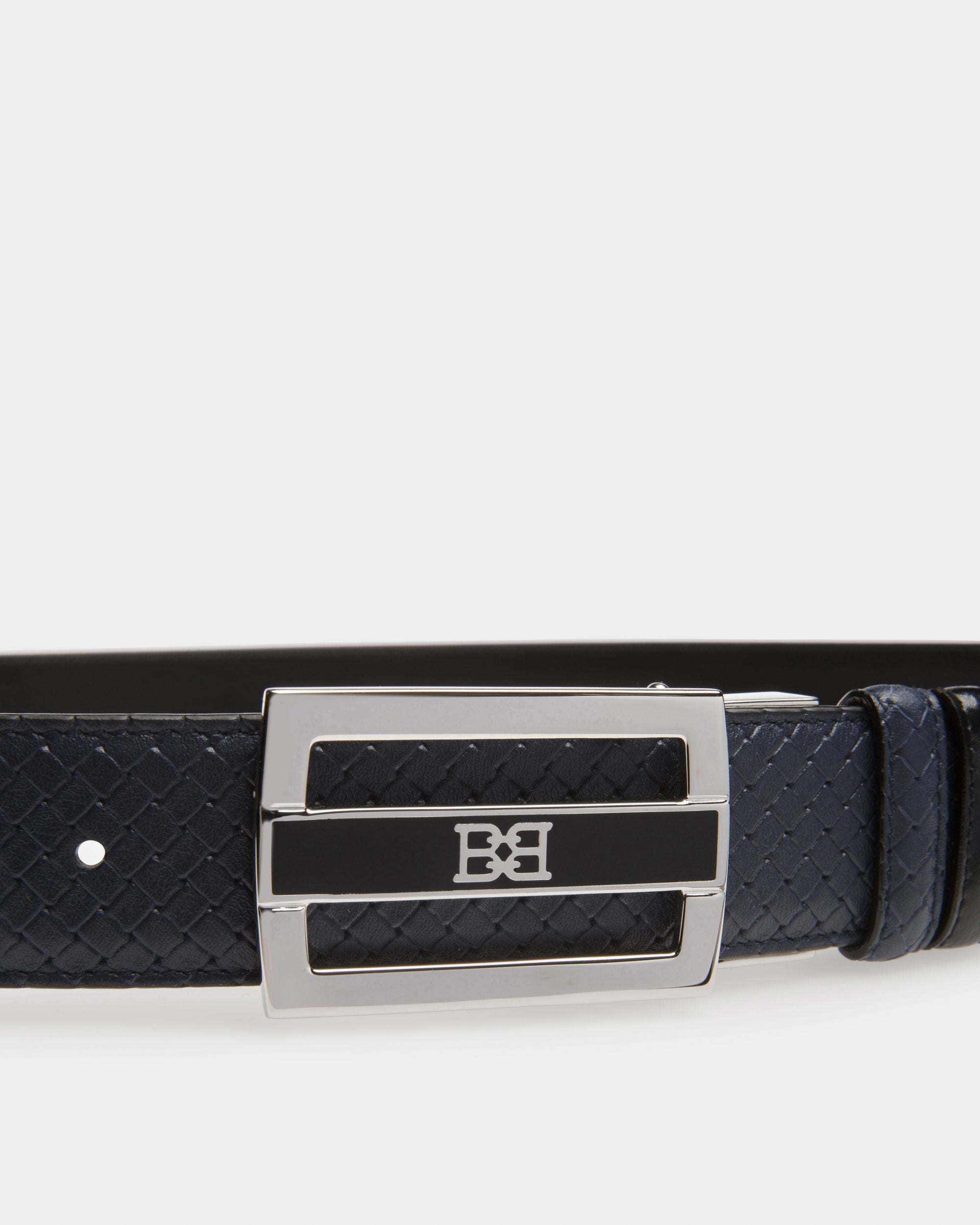Owen Ceinture De 35 Mm En Cuir Bleu Marine Et Noir - Homme - Bally - 03