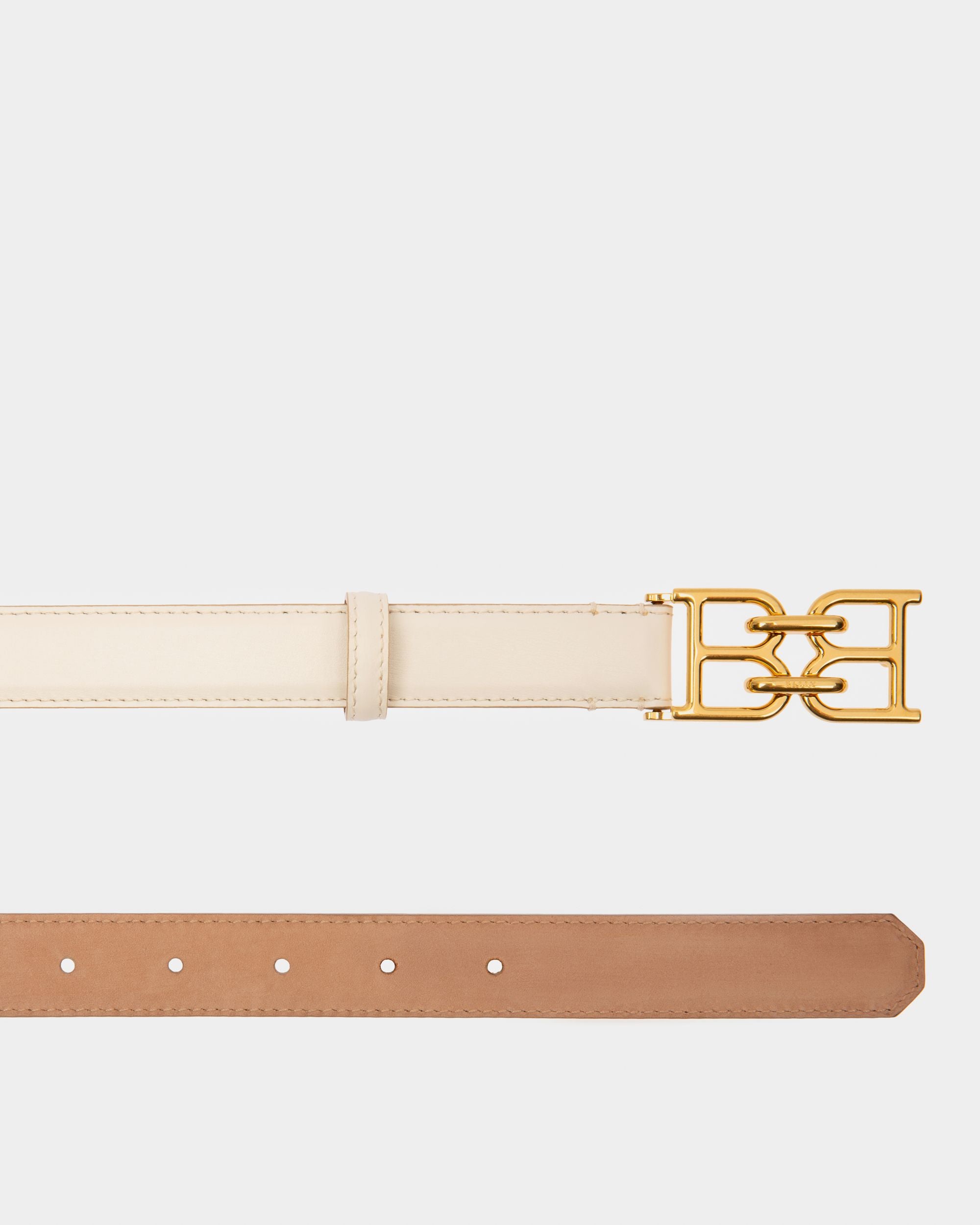 B-Chain Leather 25mm Belt In Bone - Women's - Bally - 02