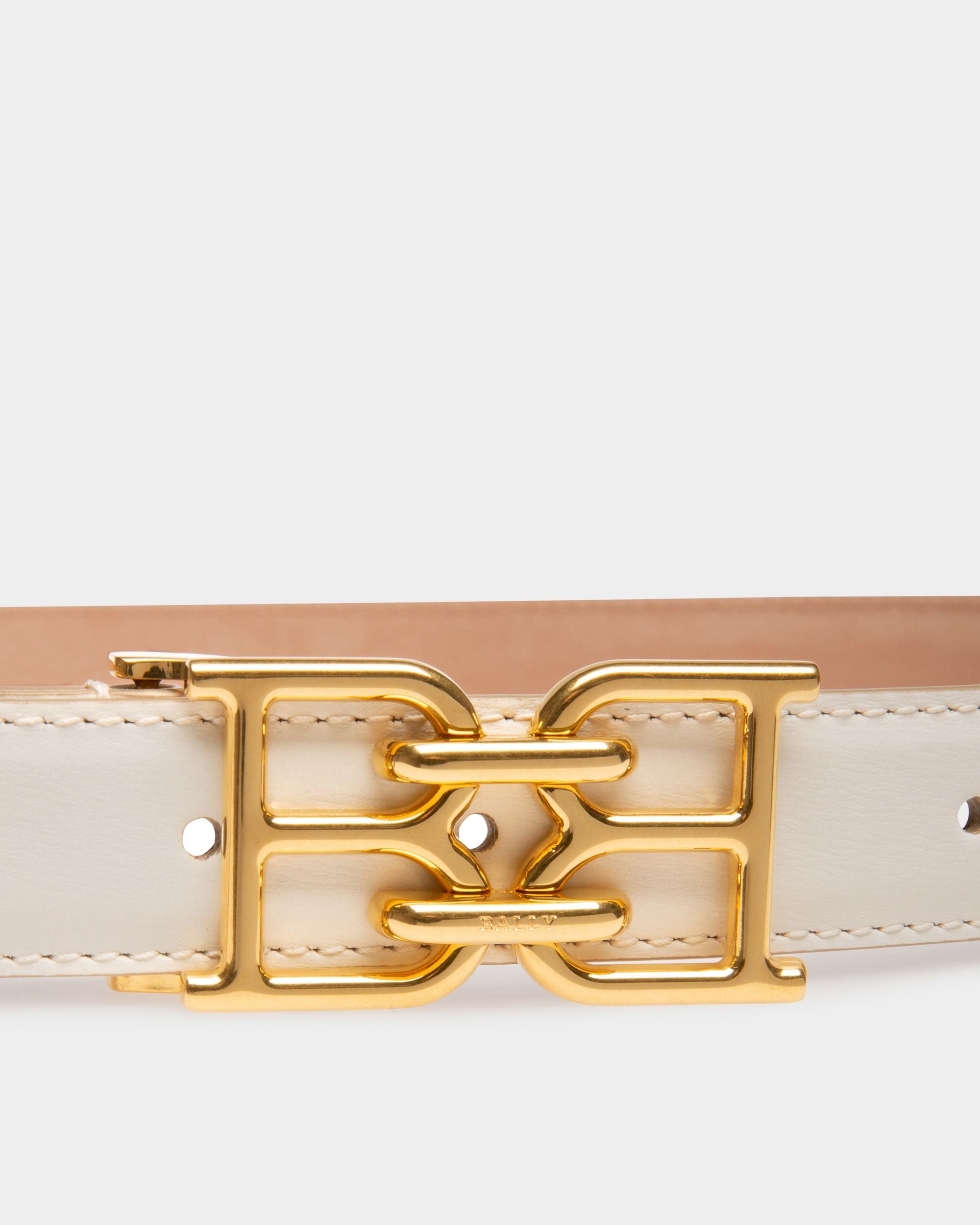 B-Chain Leather 25mm Belt In Bone - Women's - Bally - 03