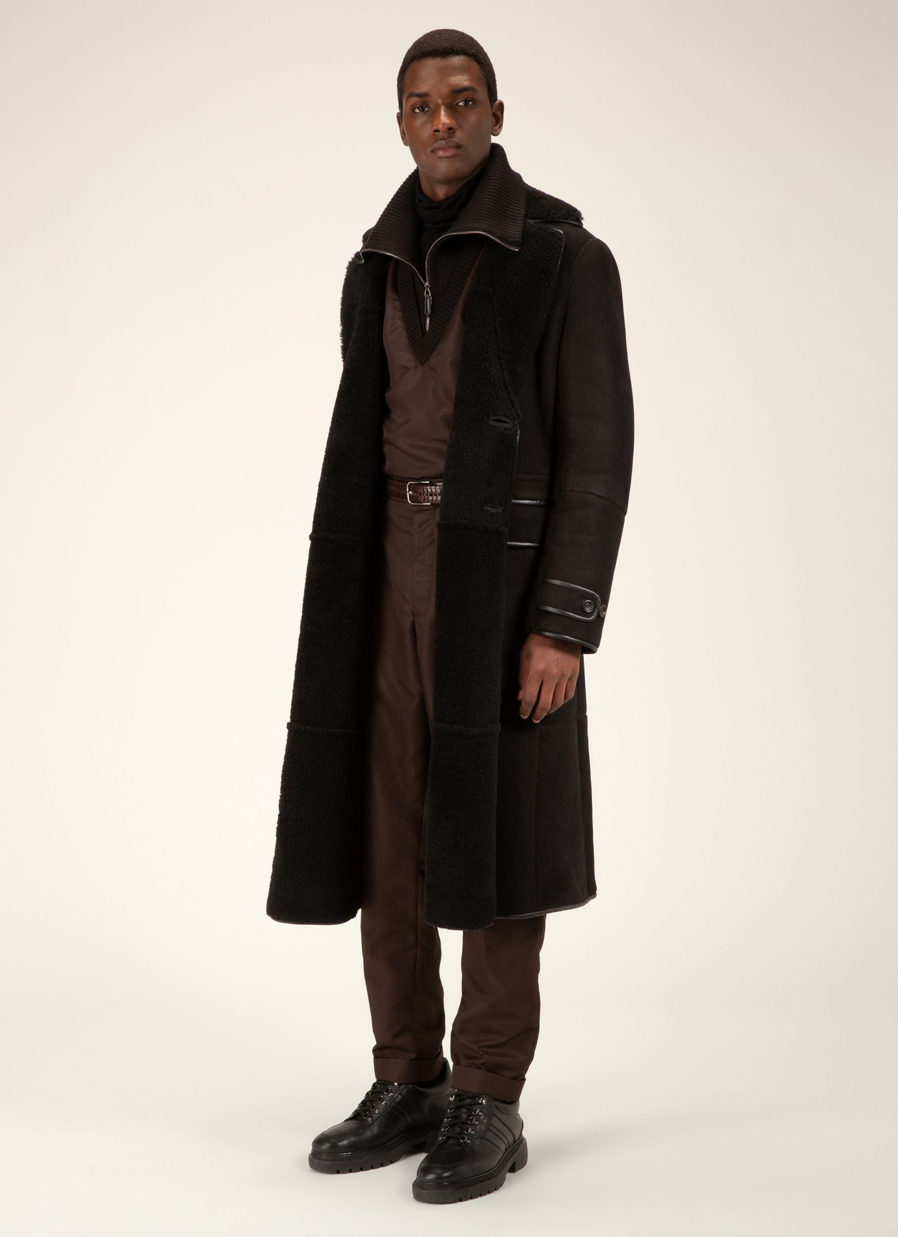 Shearling Coat Leather Outerwear In Black - Men's - Bally - 05