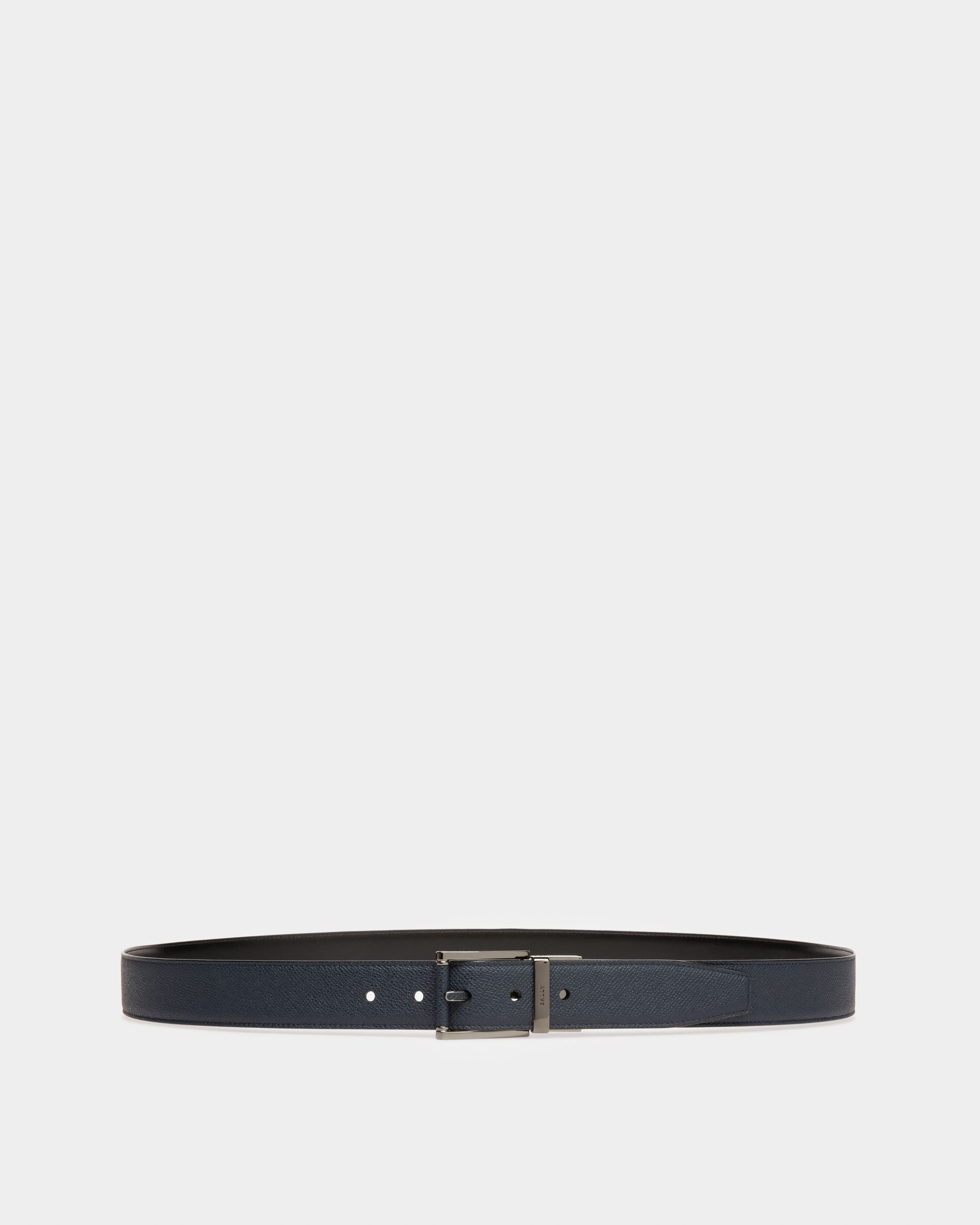 Astor Ceinture 35 Mm En Cuir Bleu Marine Et Noir - Homme - Bally - 01