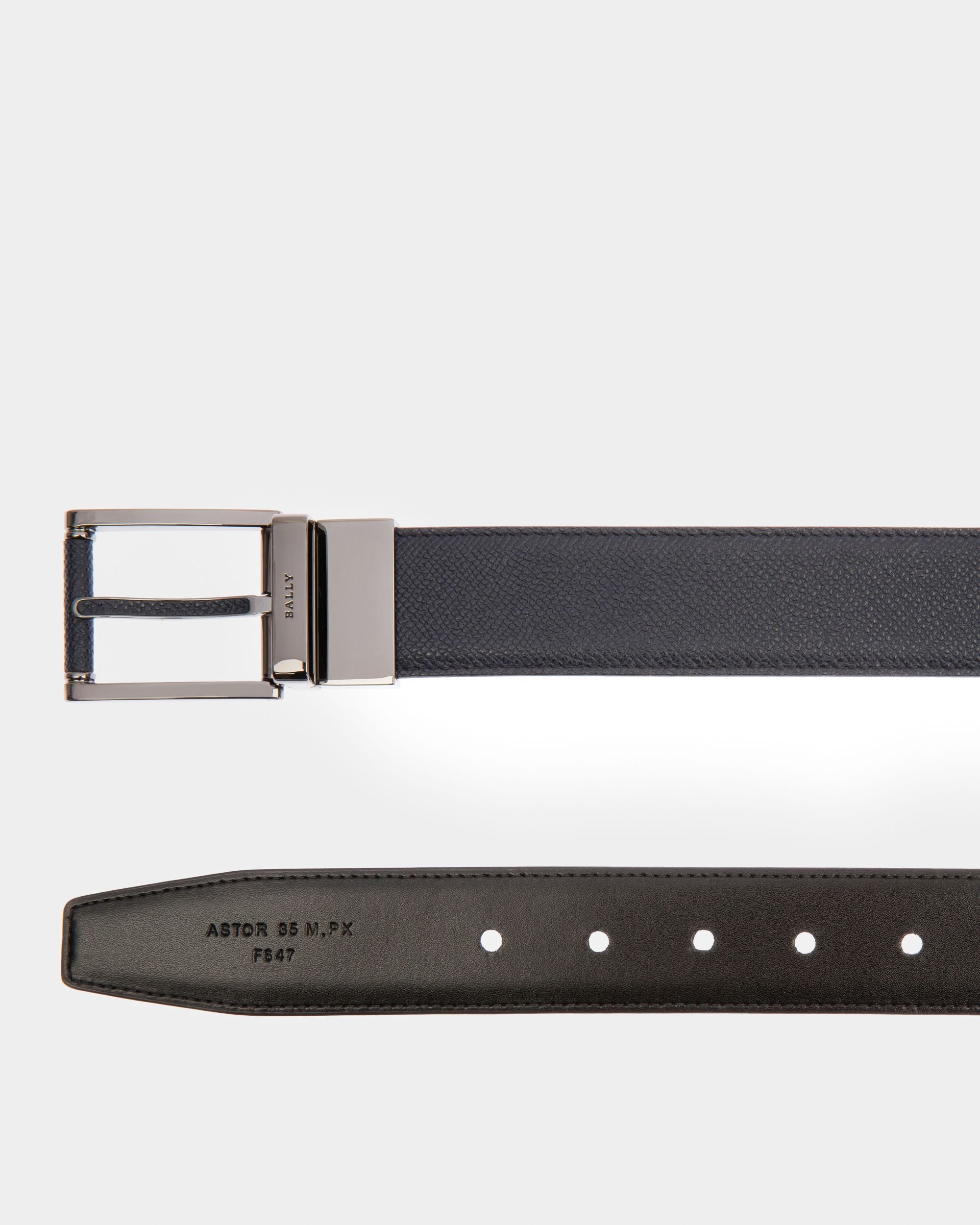 Astor Ceinture 35 Mm En Cuir Bleu Marine Et Noir - Homme - Bally - 02