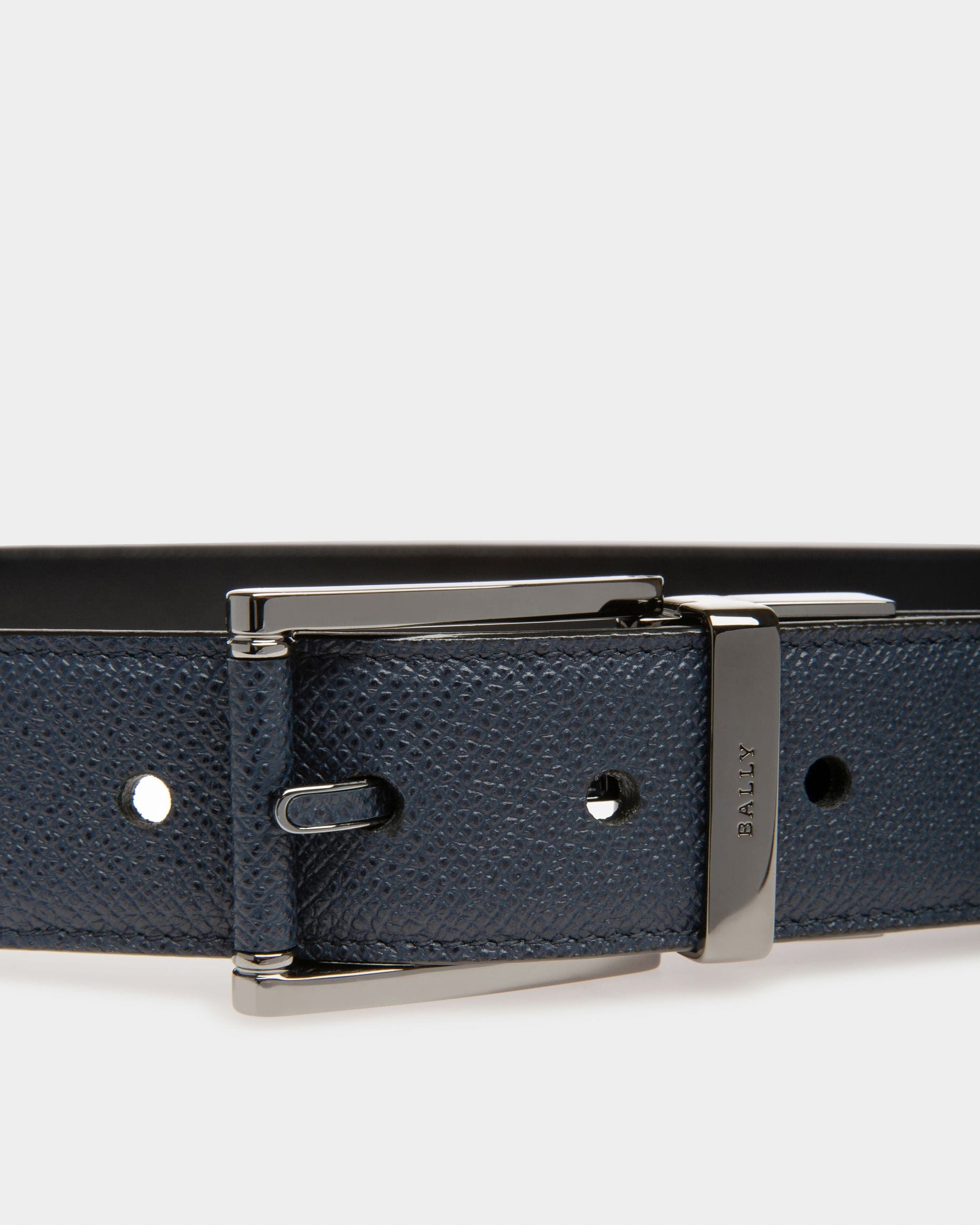 Astor Ceinture 35 Mm En Cuir Bleu Marine Et Noir - Homme - Bally - 03