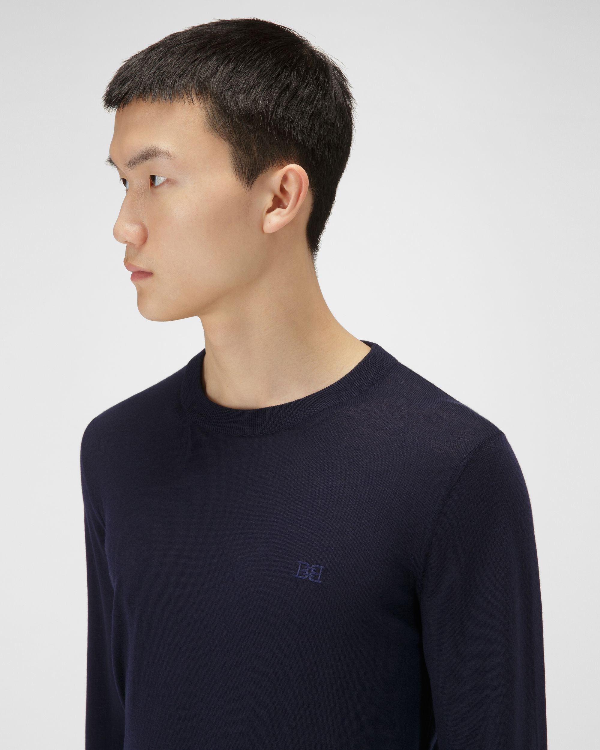 Pull En Laine Mérinos Bleu Marine - Homme - Bally - 02