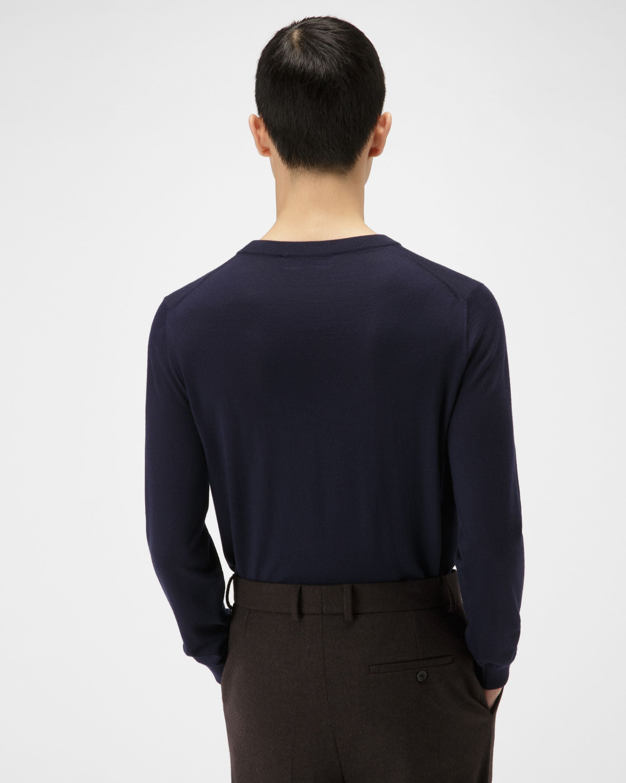 Pull En Laine Mérinos Bleu Marine - Homme - Bally - 03