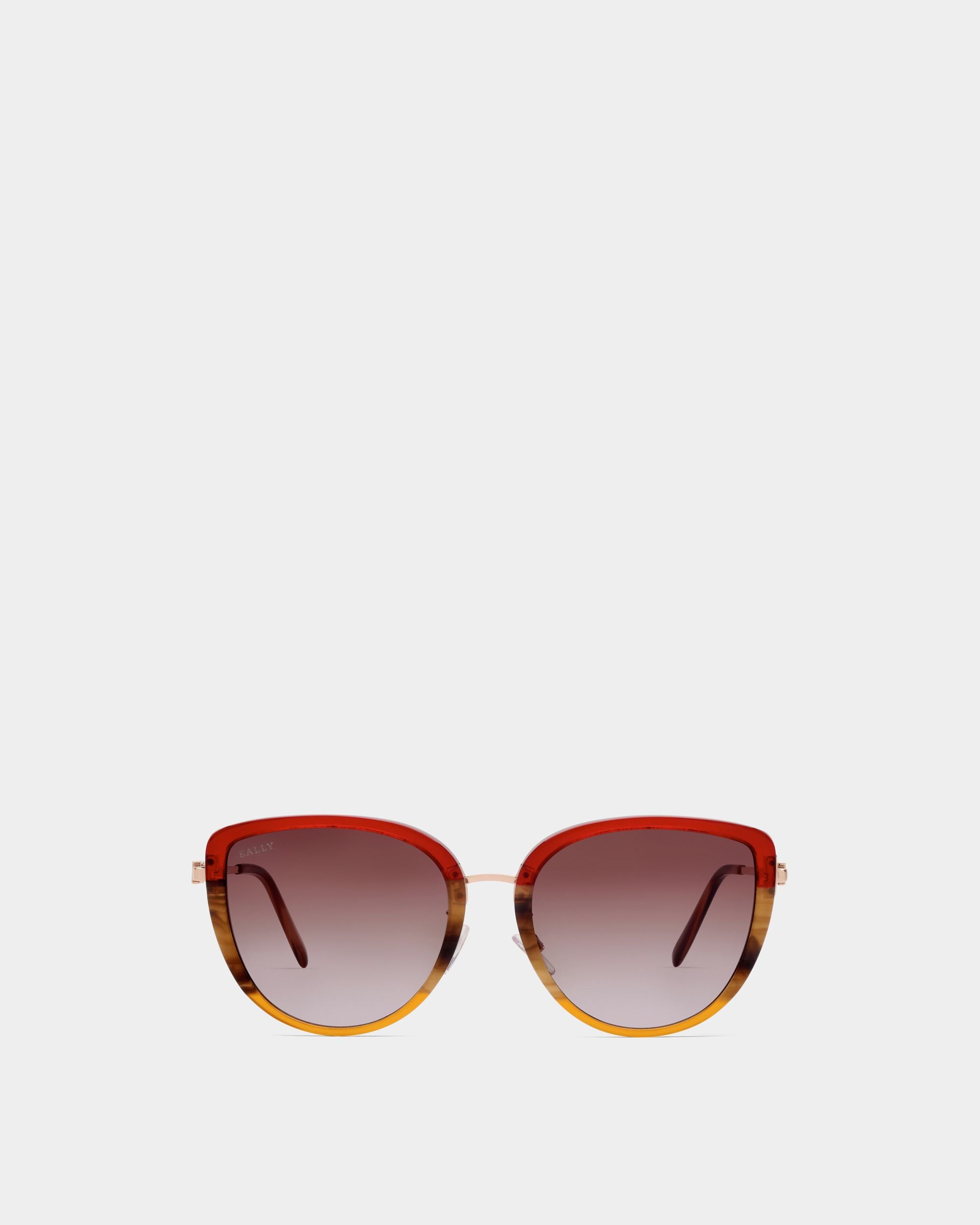 Aura Lunettes De Soleil En Acétate Et Métal En Dégradé Bordeaux À Verres Marron - Femme - Bally - 01