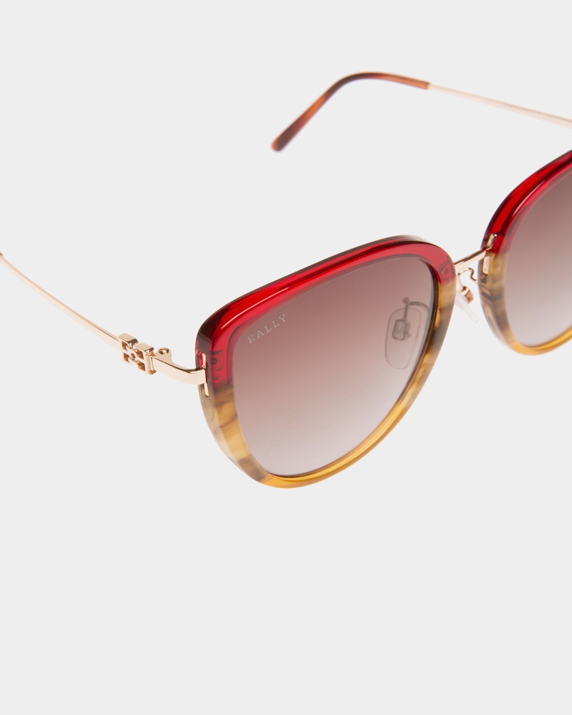 Aura Lunettes De Soleil En Acétate Et Métal En Dégradé Bordeaux À Verres Marron - Femme - Bally - 03