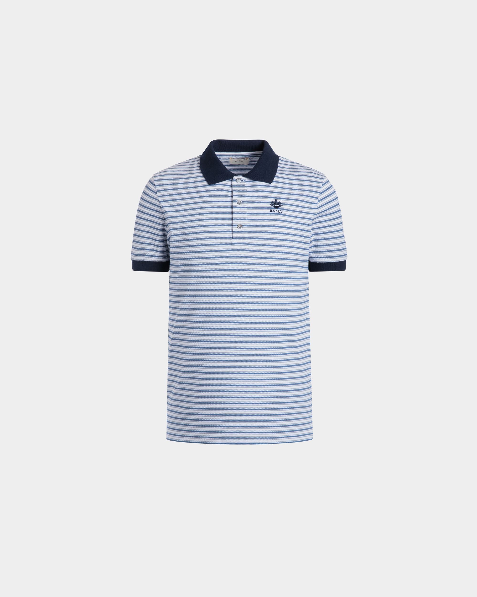 Polo Shirt in Blue Striped Piqué-Knit Cotton - Men's - Bally - 01