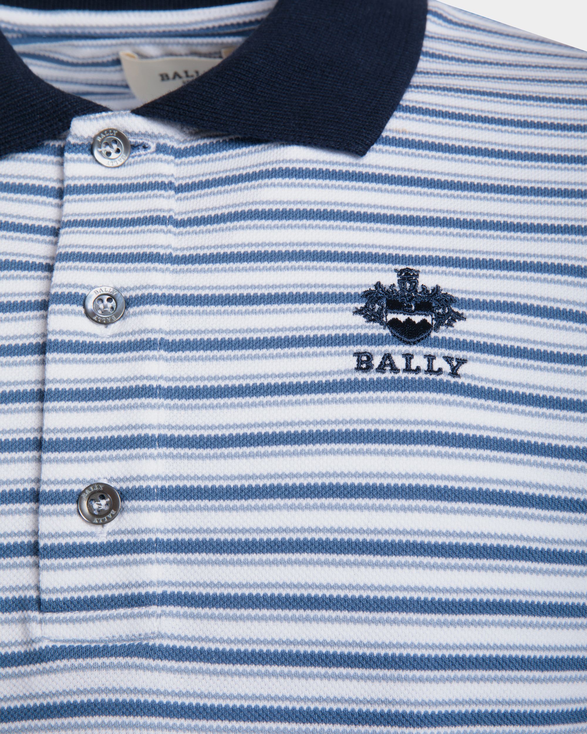 Polo Shirt in Blue Striped Piqué-Knit Cotton - Men's - Bally - 02
