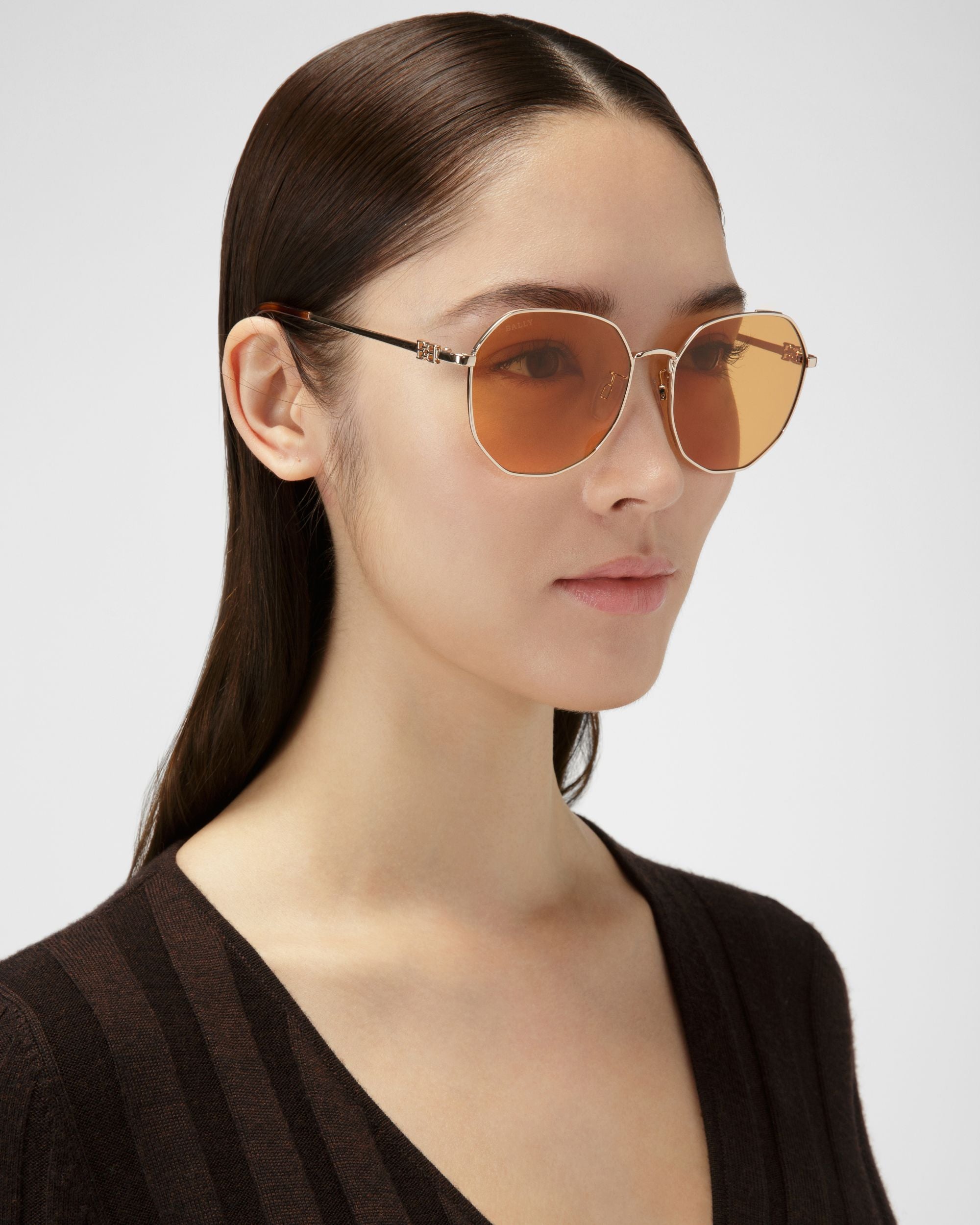 Lauerz Lunettes De Soleil En Métal Or Rose Brillant - Femme - Bally - 02