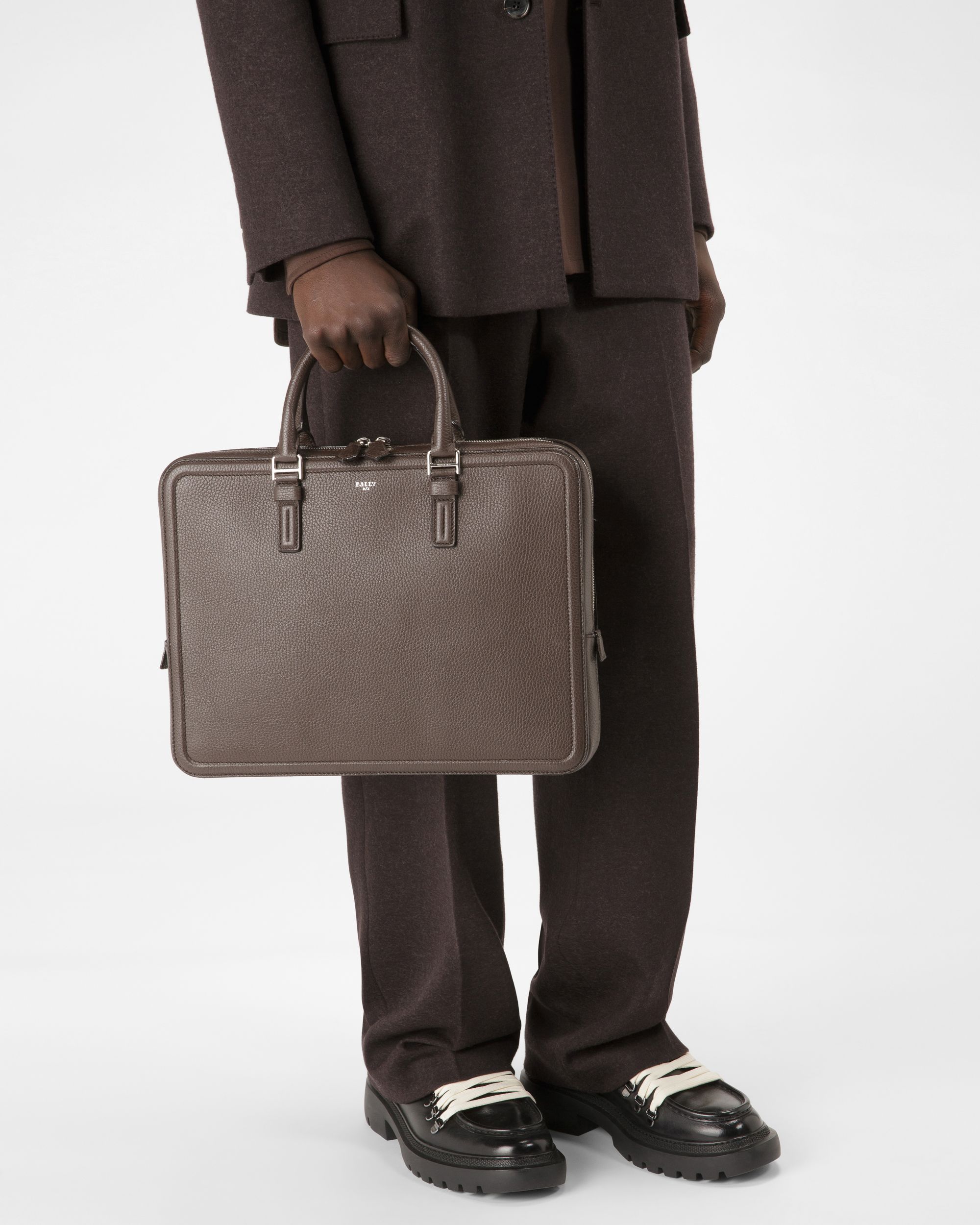 Sergy Leather Business Bag In Ebony Brown - Men's - Bally - 02