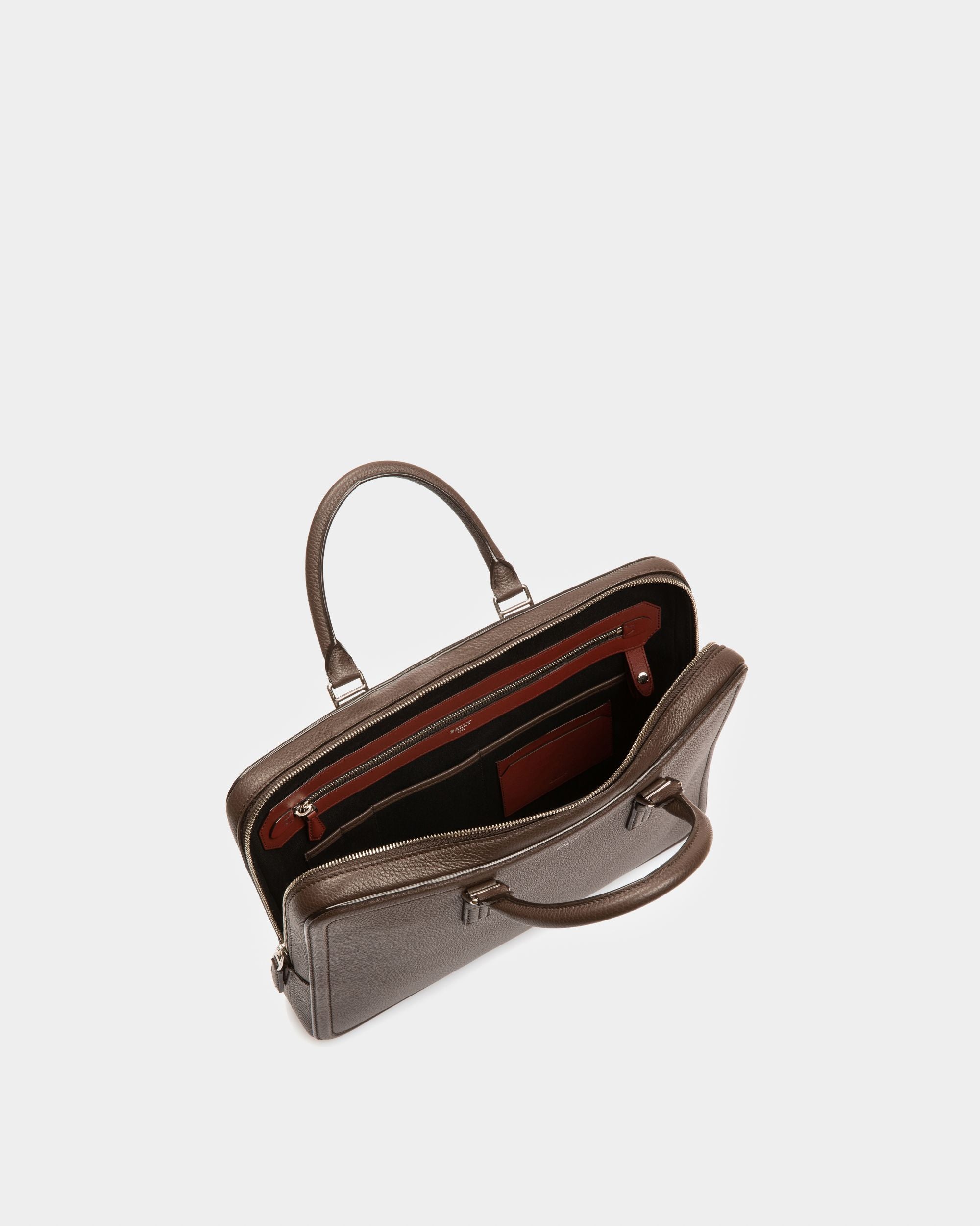 Sergy Leather Business Bag In Ebony Brown - Men's - Bally - 04