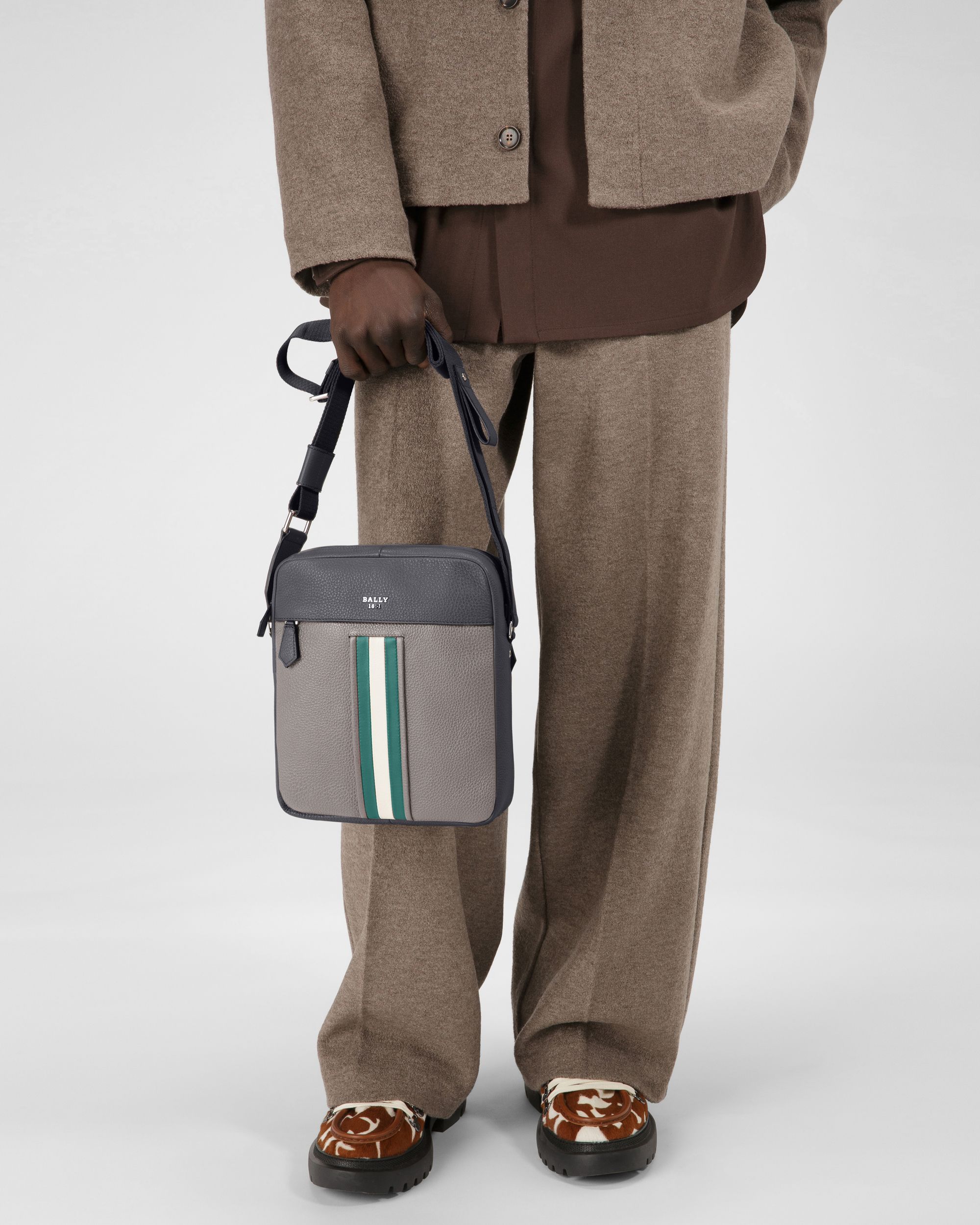 Holm Sac À Bandoulière En Cuir Gris - Homme - Bally - 02